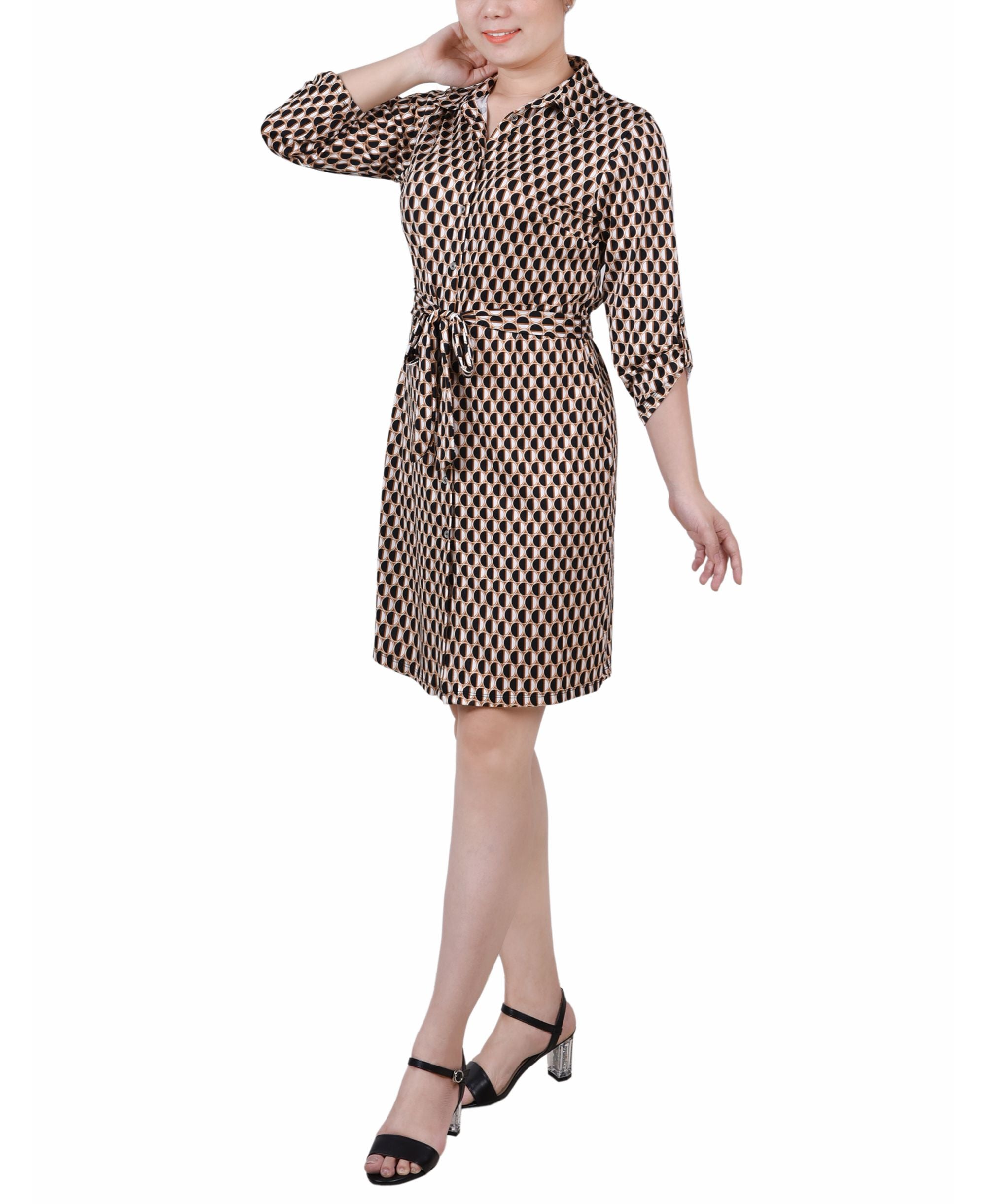 Petite 3/4-Sleeve Printed Shirt Dress