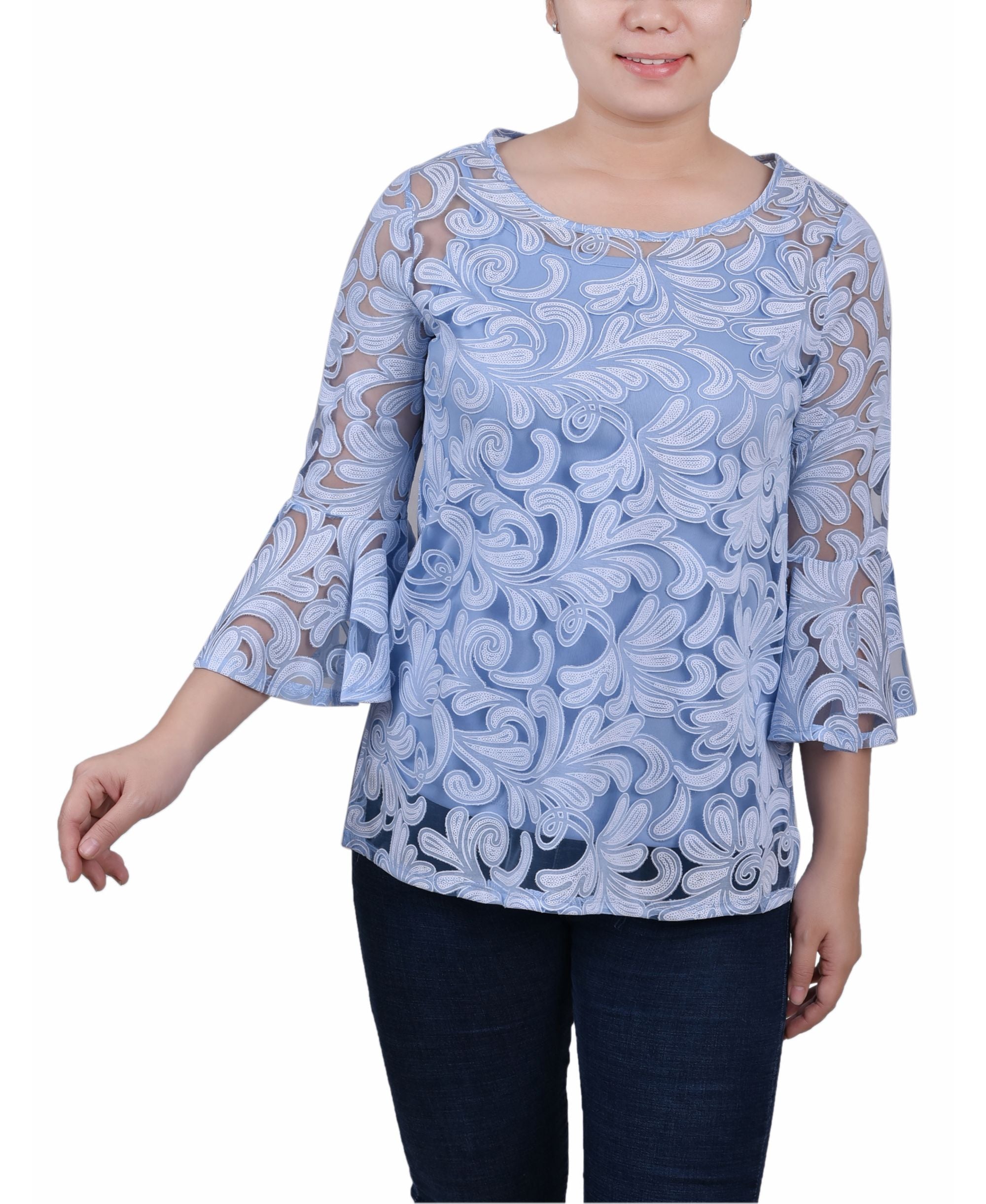 Petite Burnout Bell-Sleeve Top