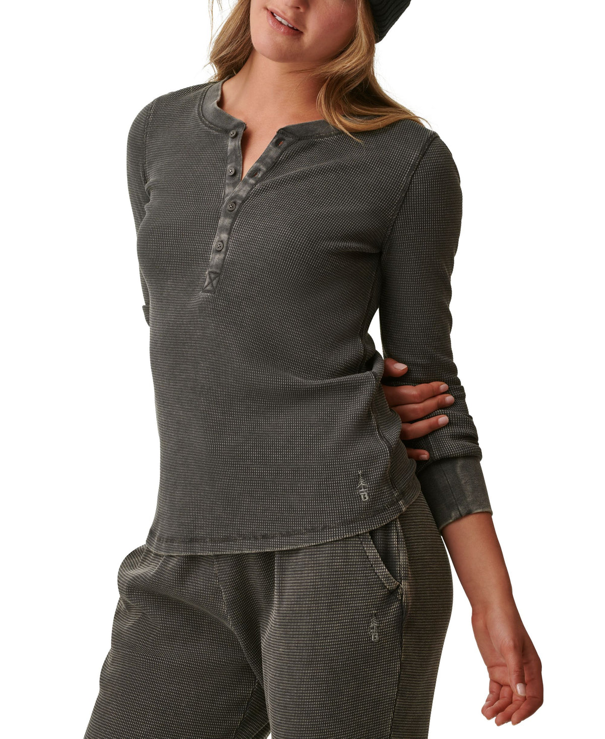 Bass Outdoor Womens Warm Button Front Waffle Knit Henley Top
