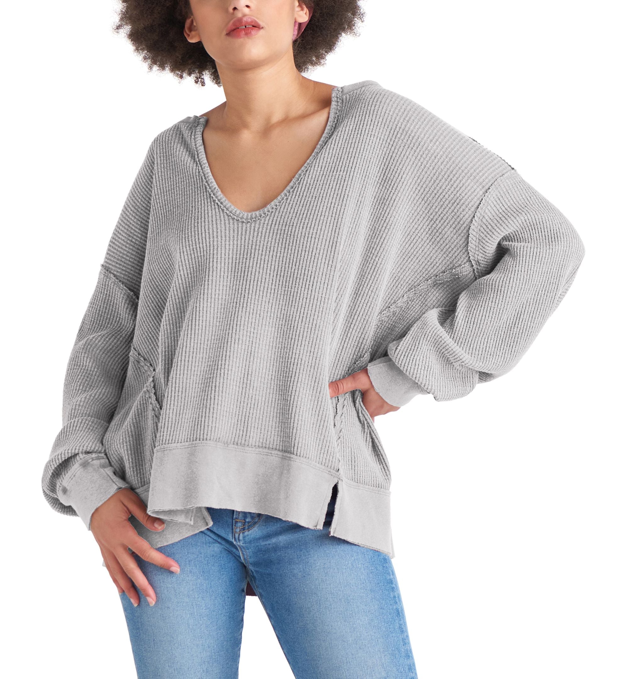 Women's Exposed-Seam Drop-Shoulder Waffle Top