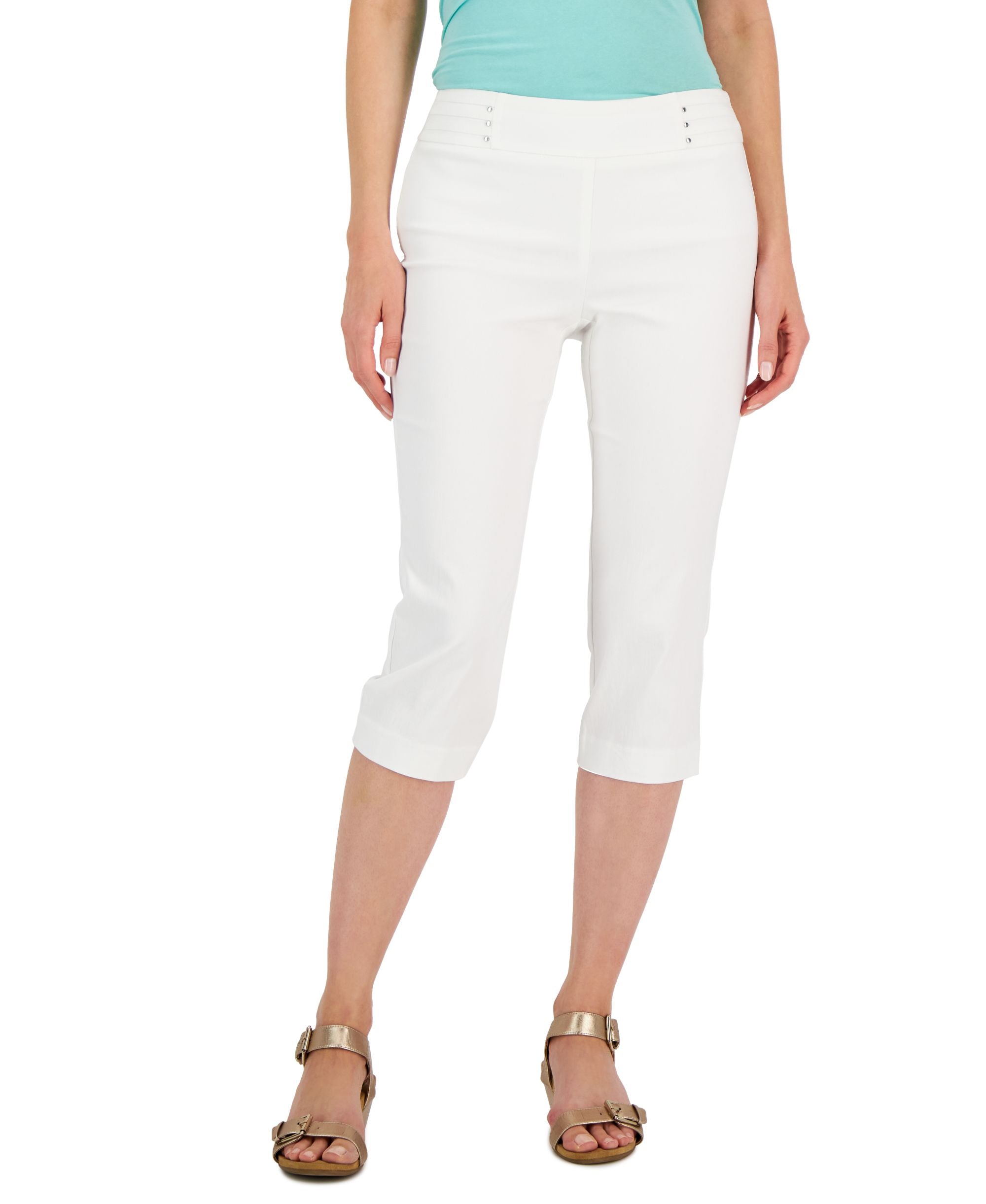 Petite Rivet-Detail Tummy Control Capri Pants