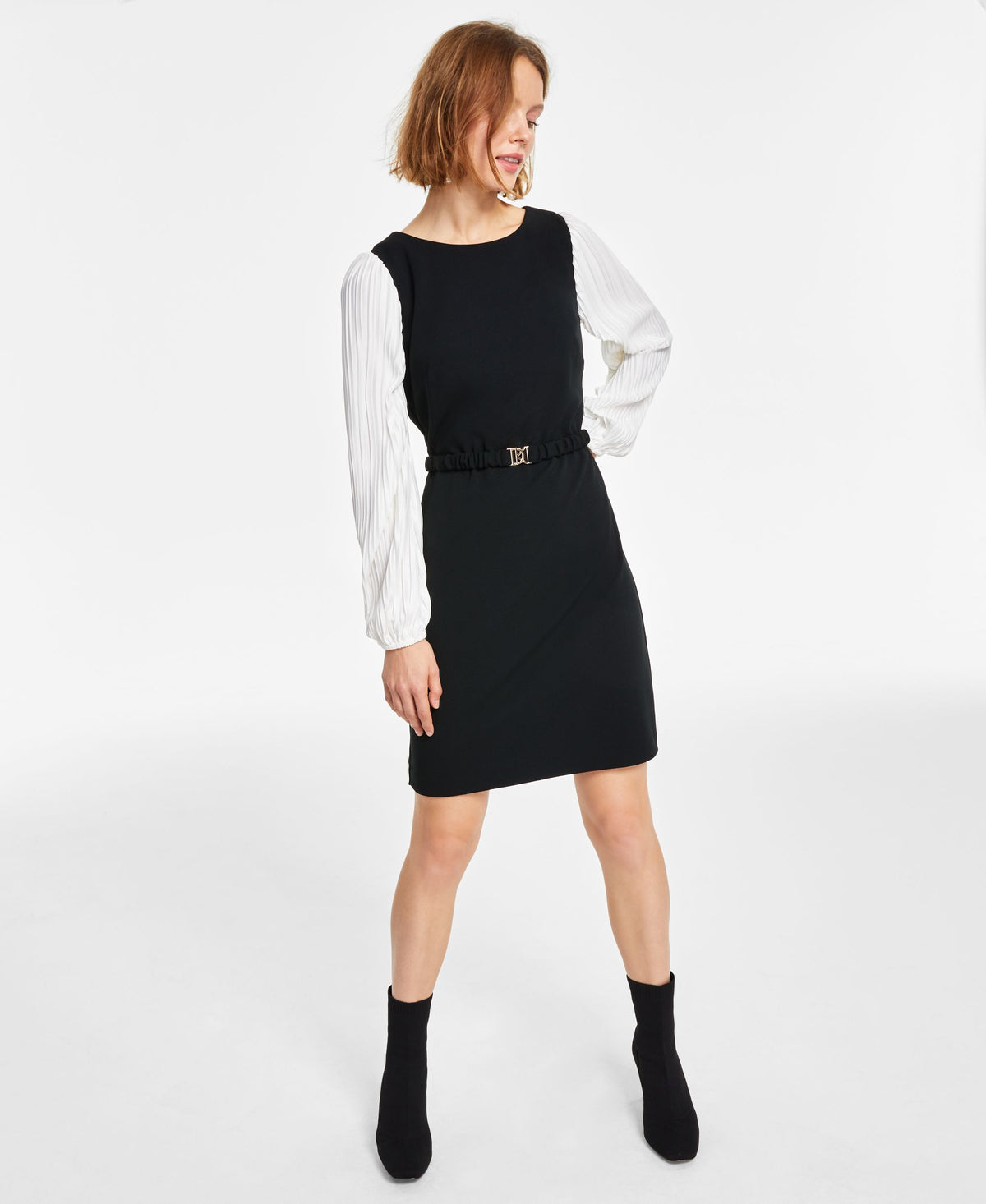 DKNY Petite Statement-Sleeve Scuba Crepe & Jersey Dress