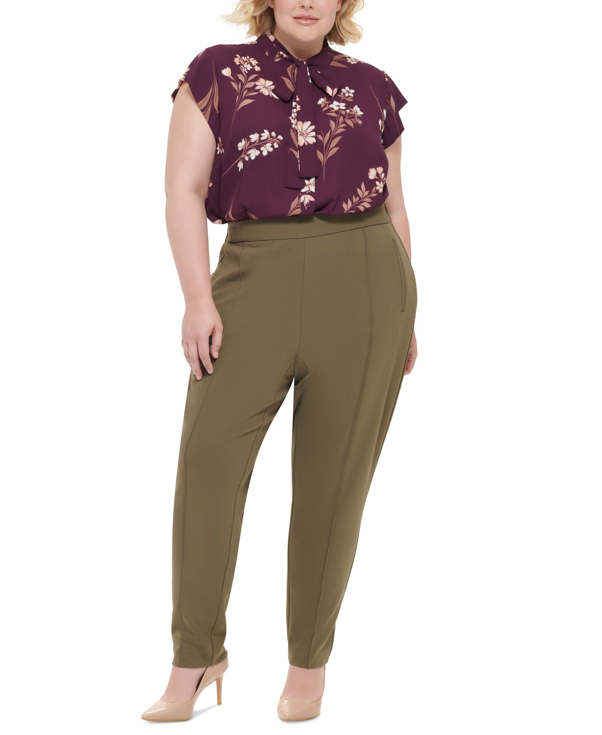 Plus Size Mid-Rise Pull-On Slim-Leg Pants