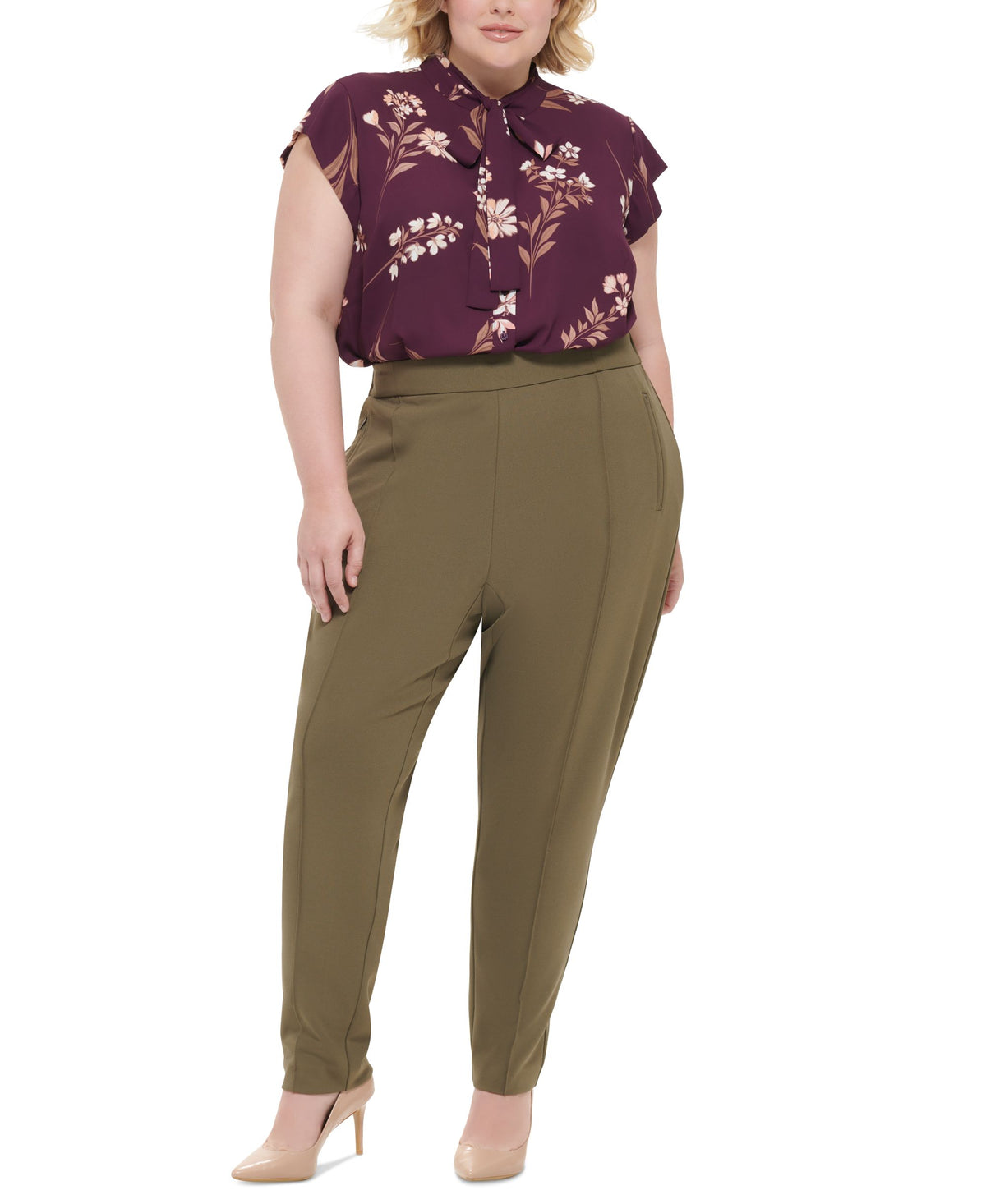 Plus Size Mid-Rise Pull-On Slim-Leg Pants