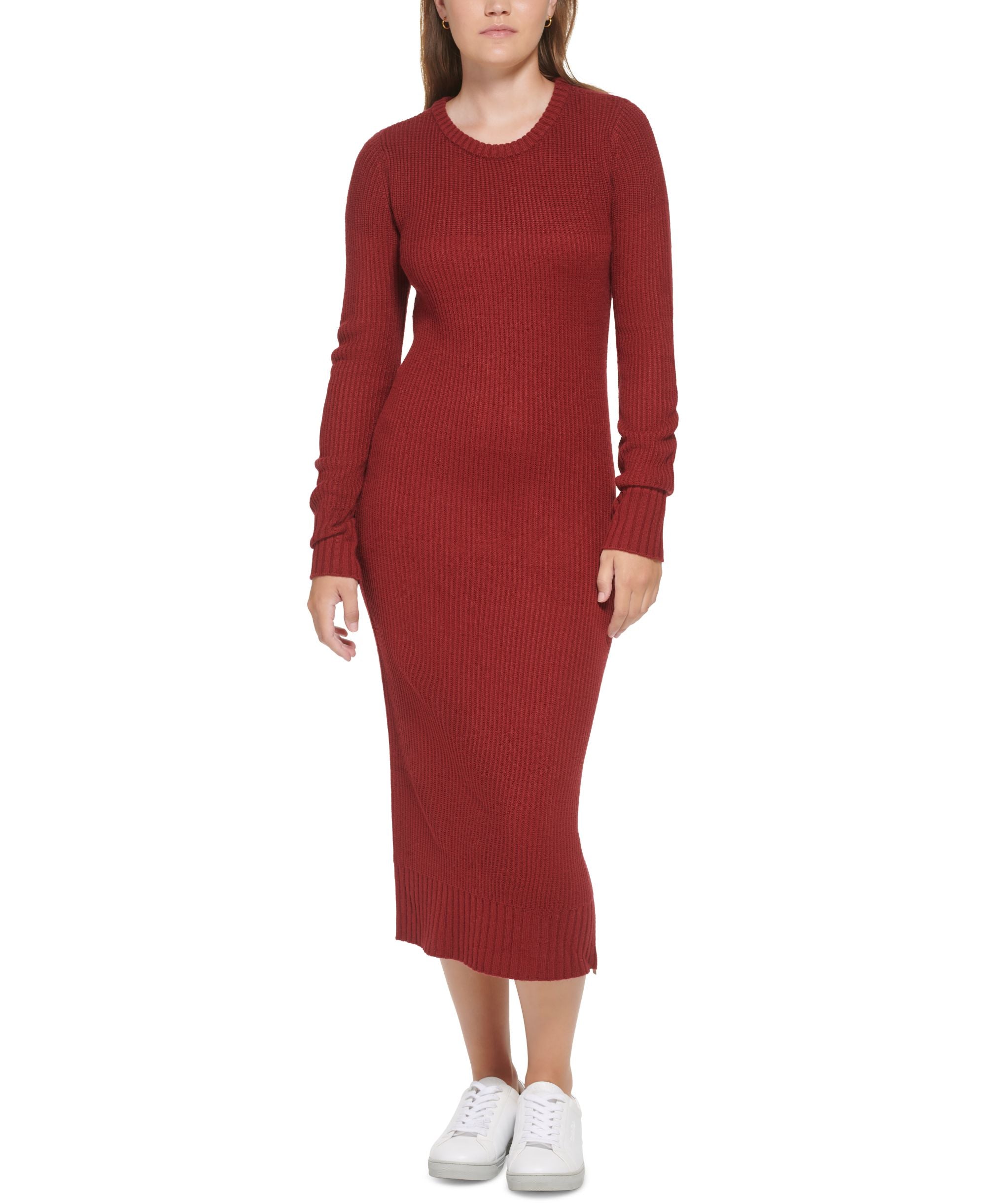 Petite Zippered-Slit Sweater Dress