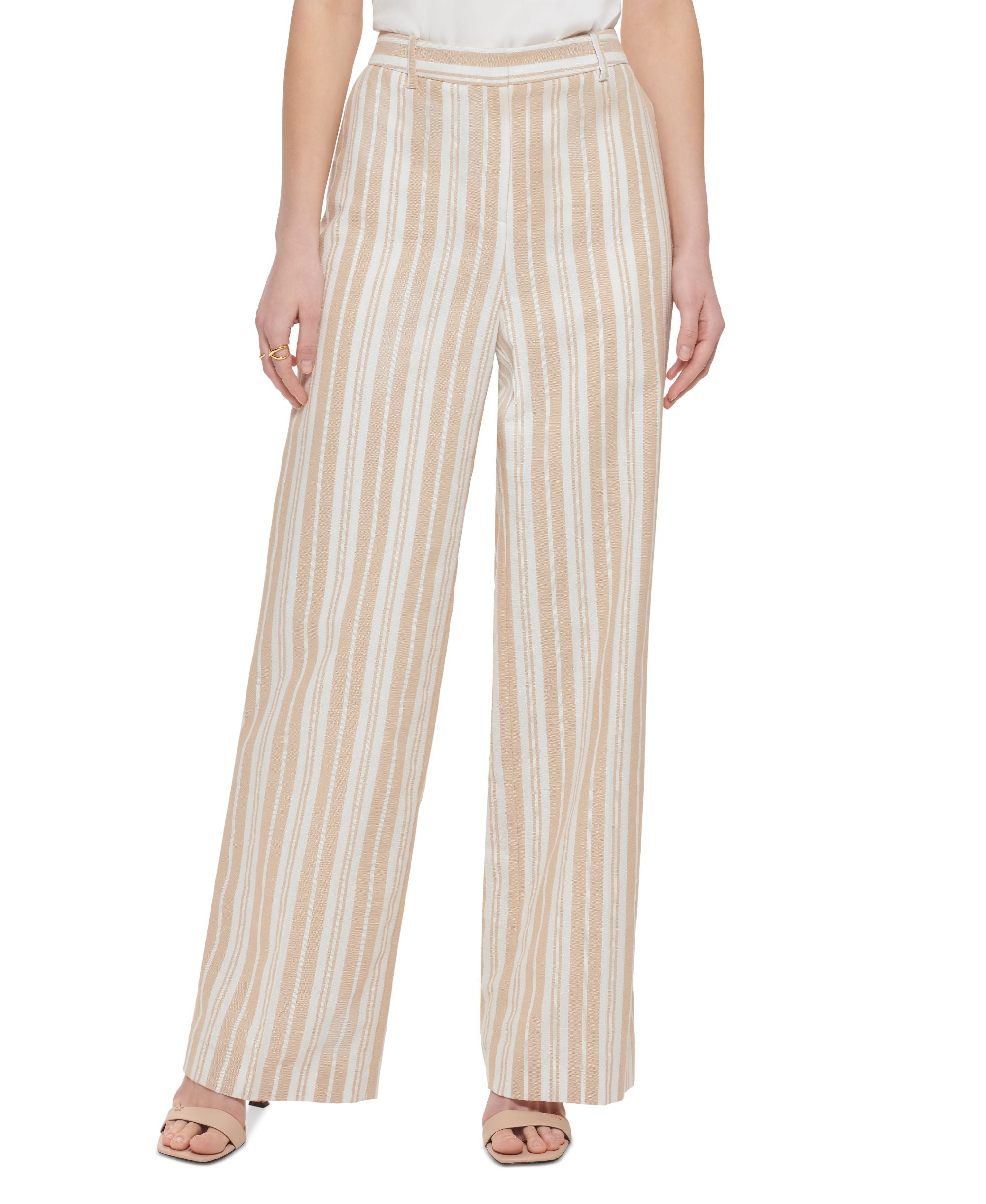 Calvin Klein Womens Striped Wide Leg Pants