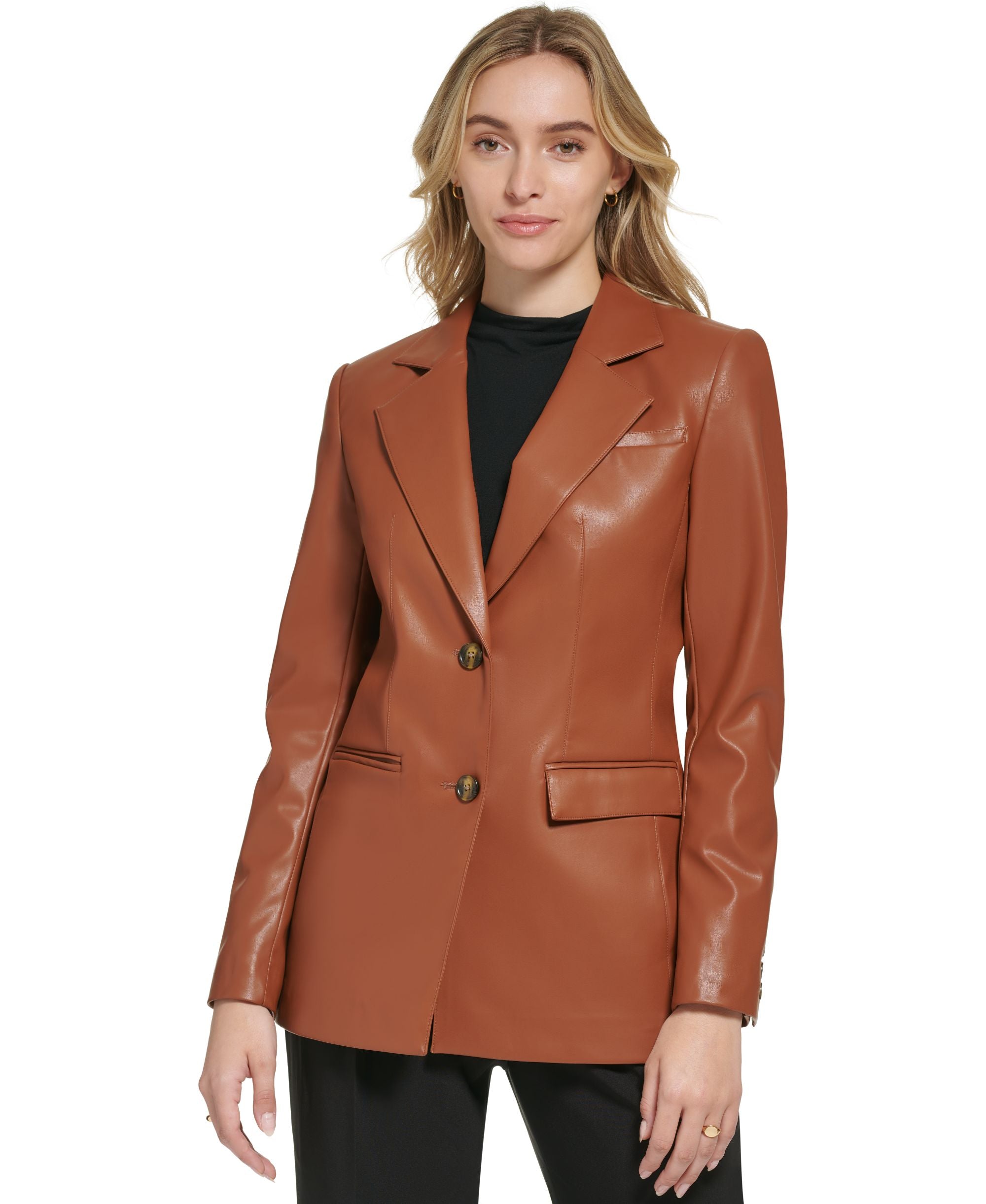 Calvin Klein Womens X Fit Faux Leather Blazer