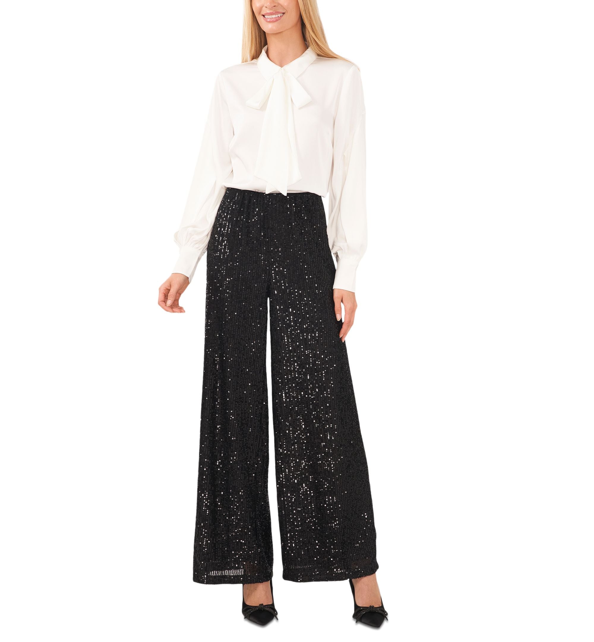 Long Sleeve Button-Up Bow Blouse