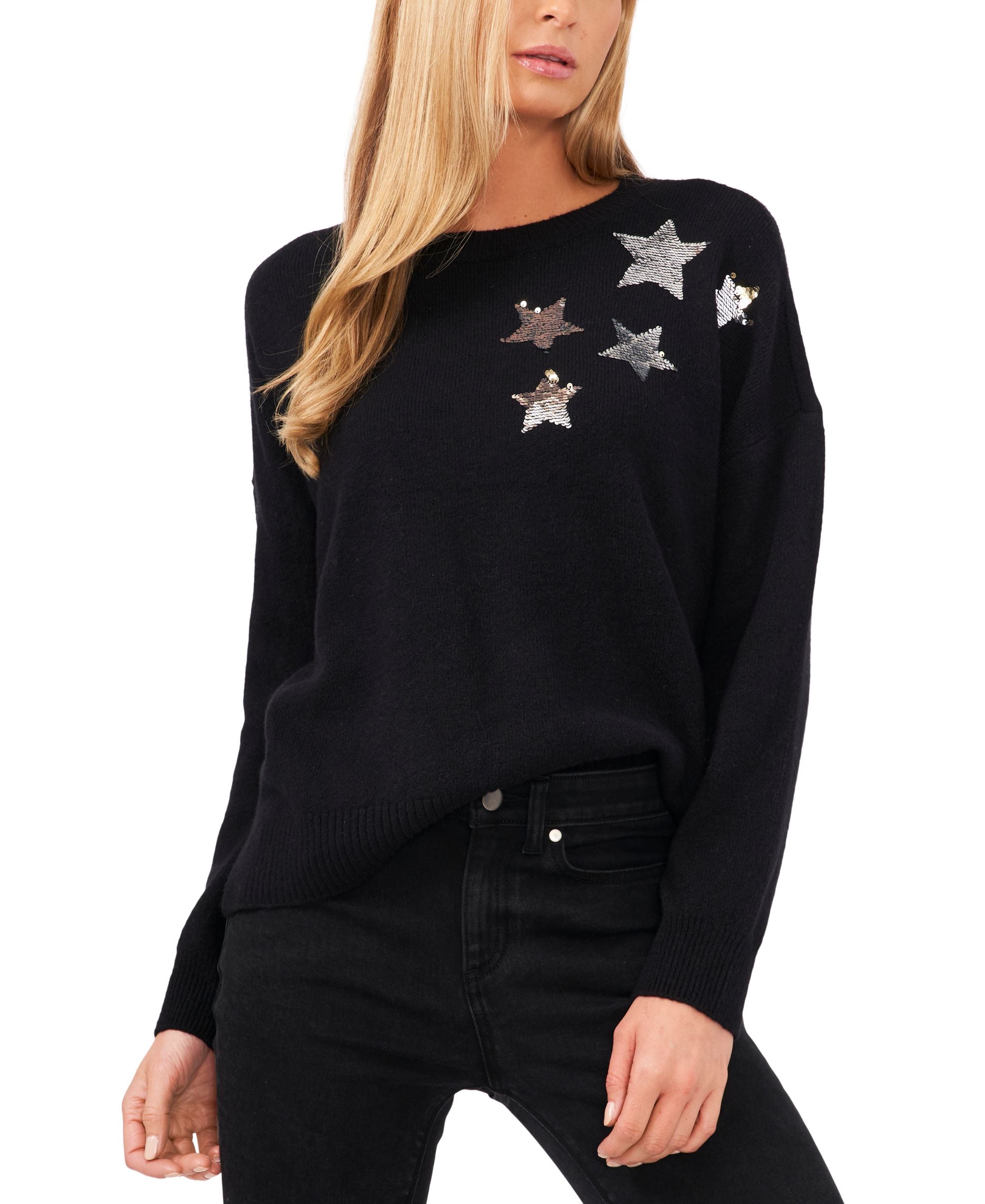 Women's Crewneck Long Sleeve Star Sequin Sweater