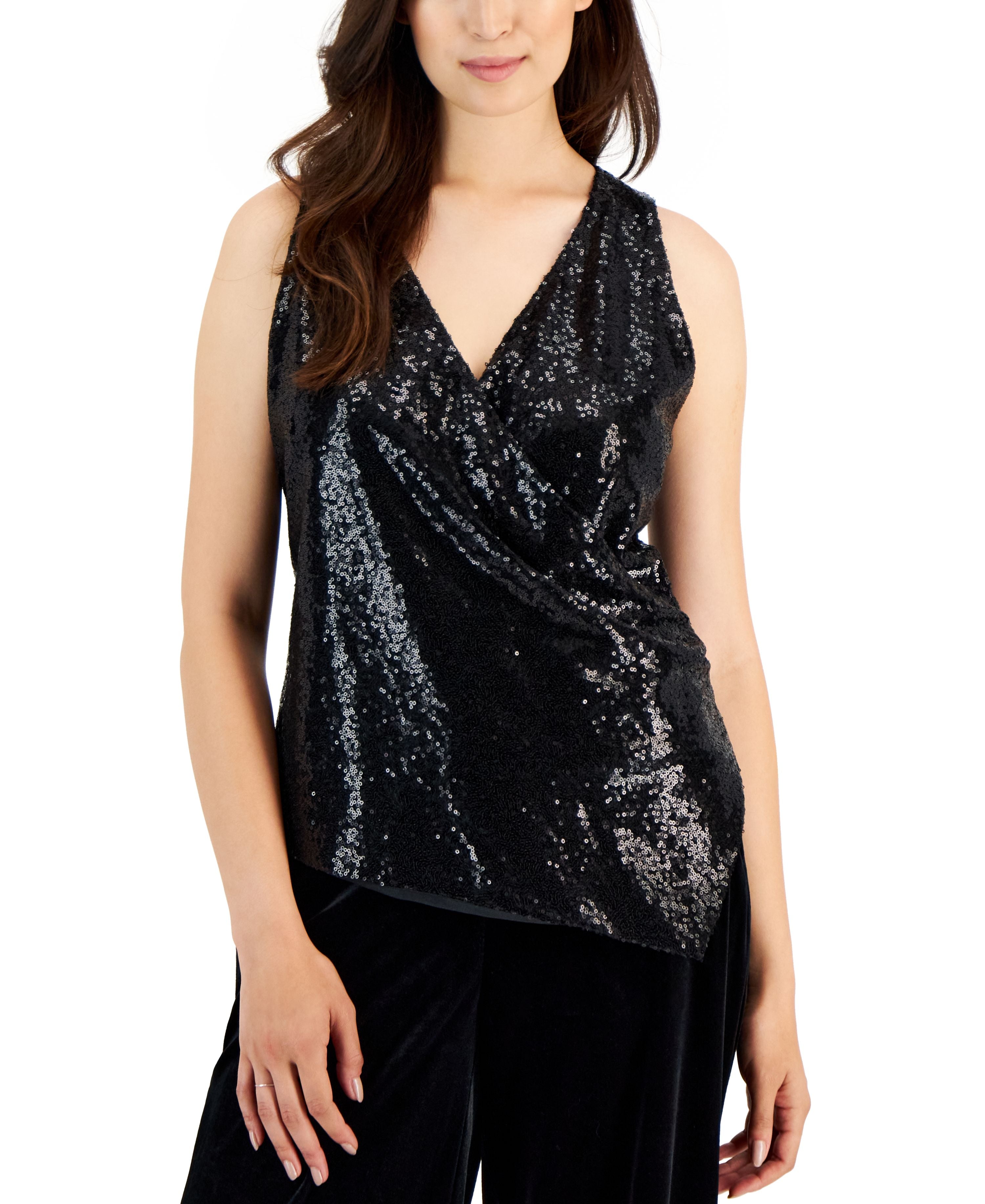 Women's Drape-Front Sleeveless Sequin Blouse