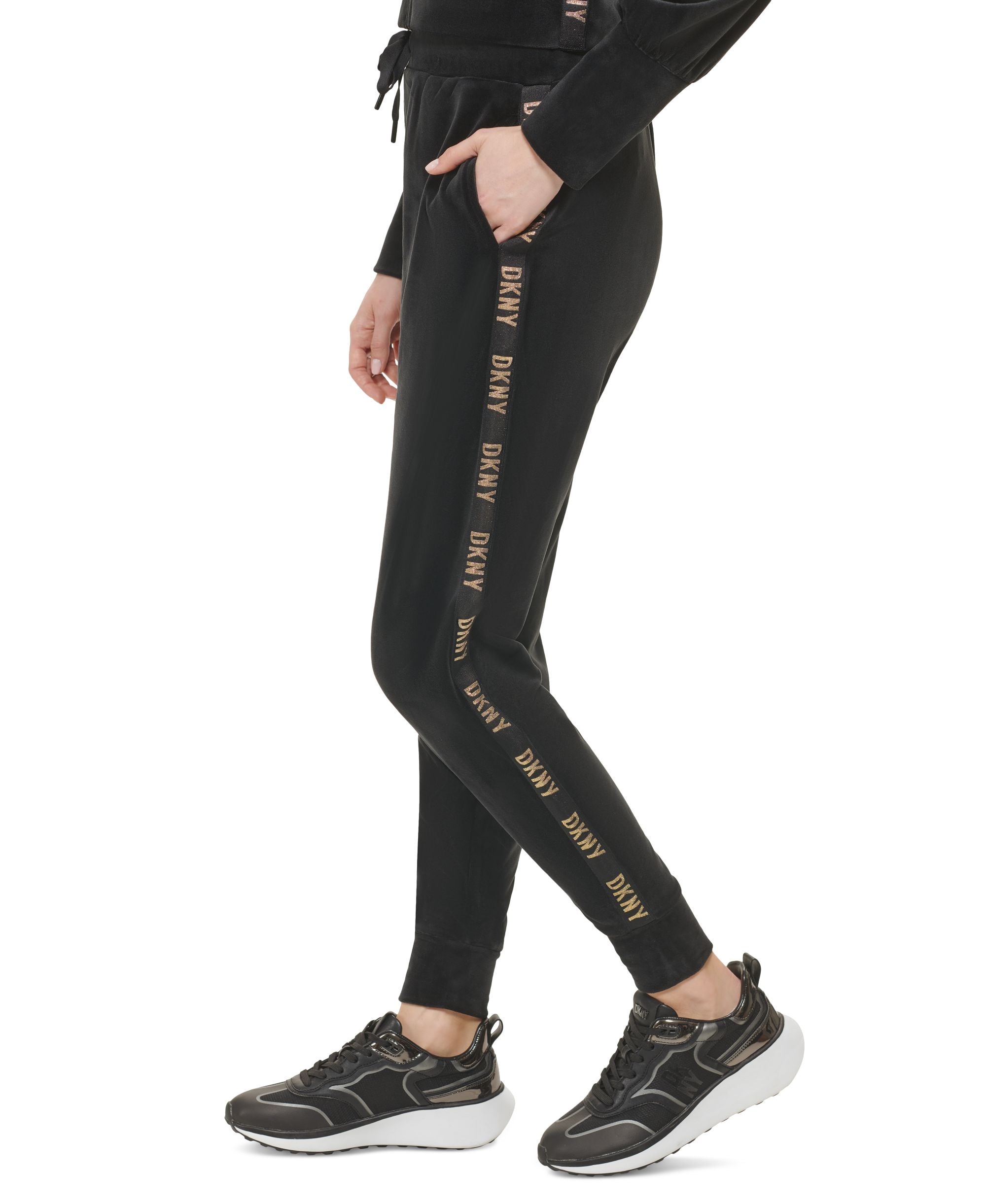 Women's Metallic Logo Trim Velour Jogger Pants