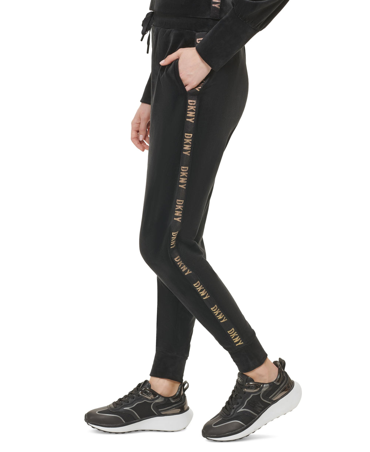 Women's Metallic Logo Trim Velour Jogger Pants