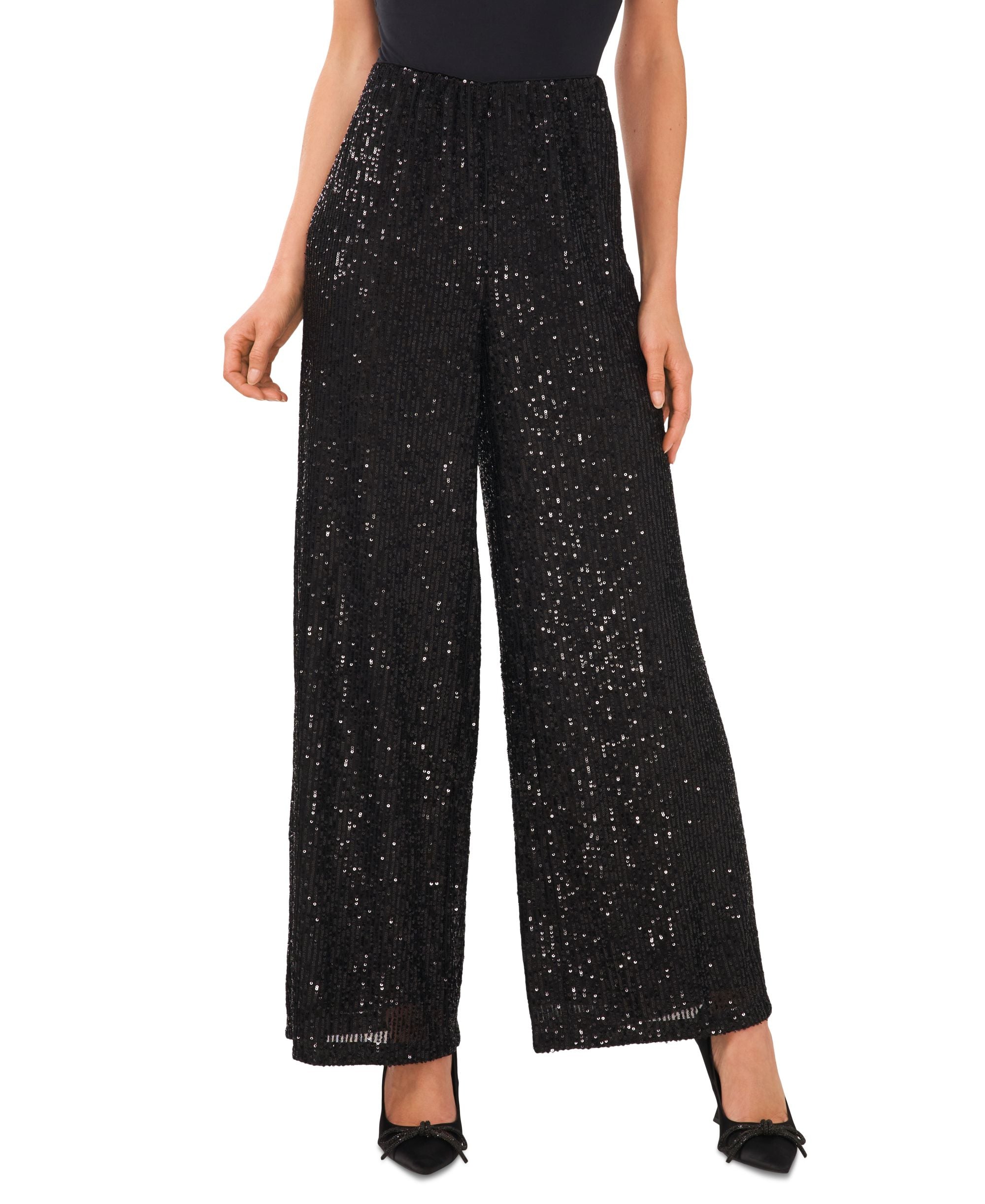 Women's Pull-On Elastic-Waist Wide-Leg Sequin Pants