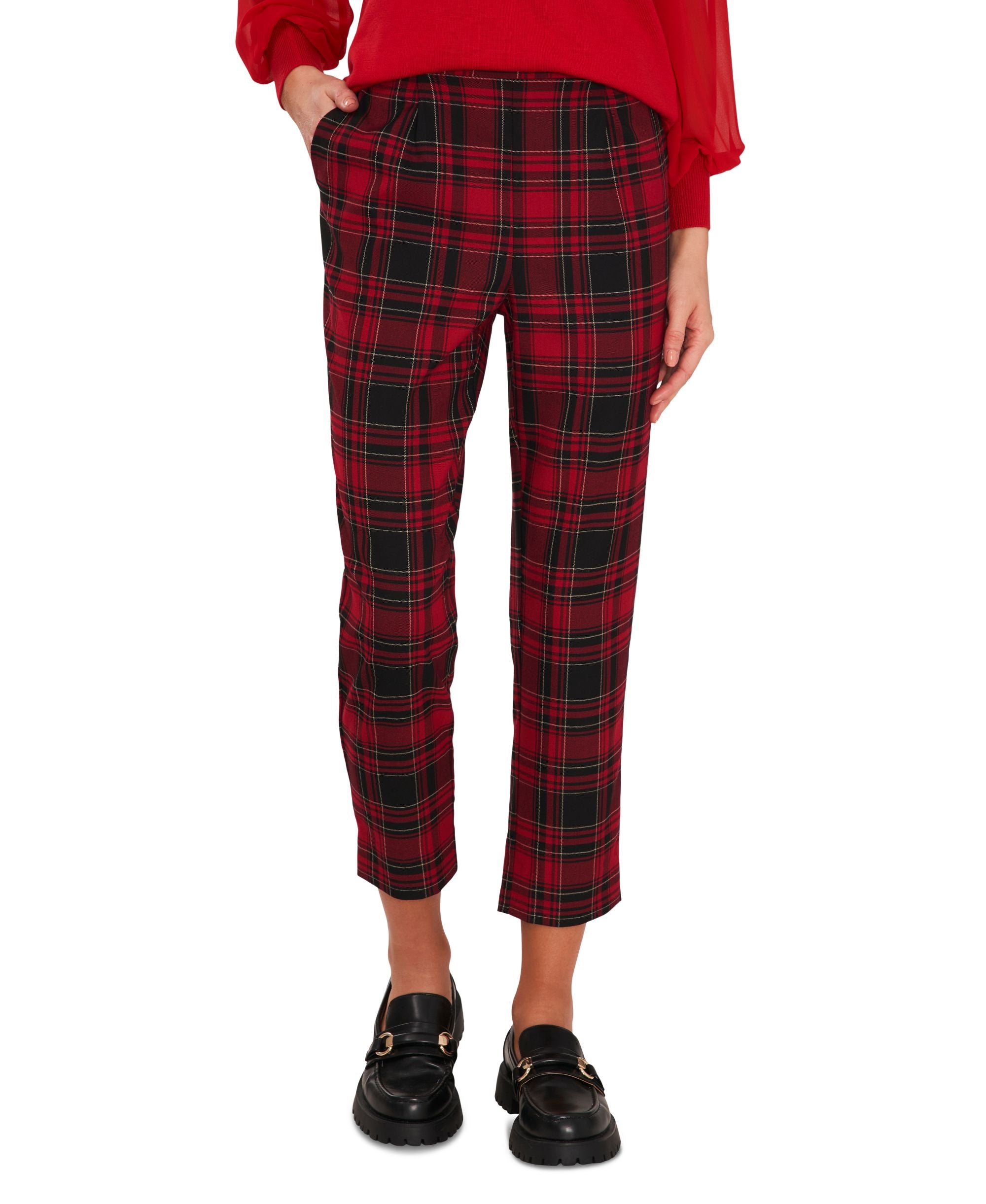 Women's Plaid Pull-On Elastic-Back Cropped Pants