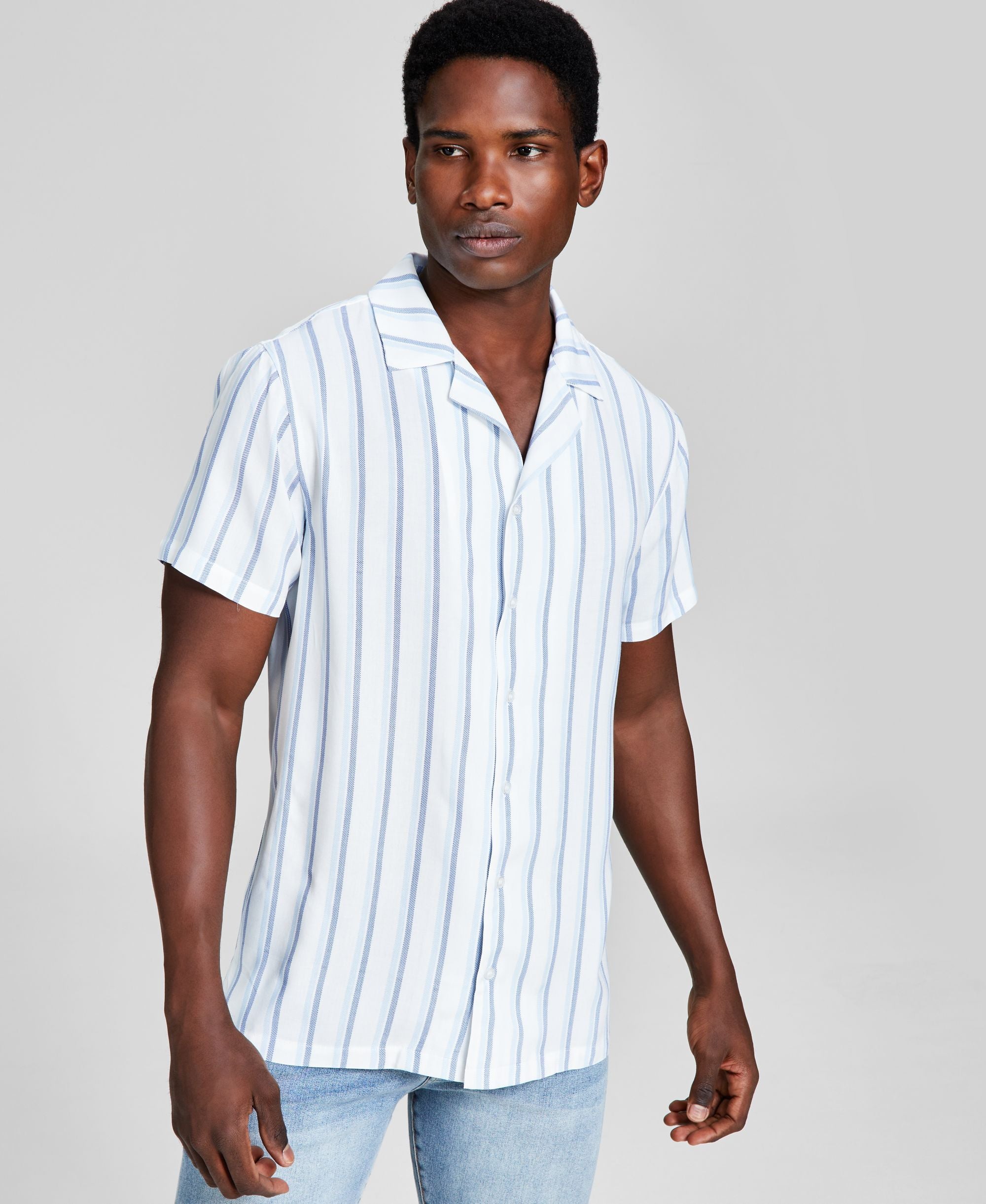 Men's Striped Woven Short Sleeve Camp Shirt