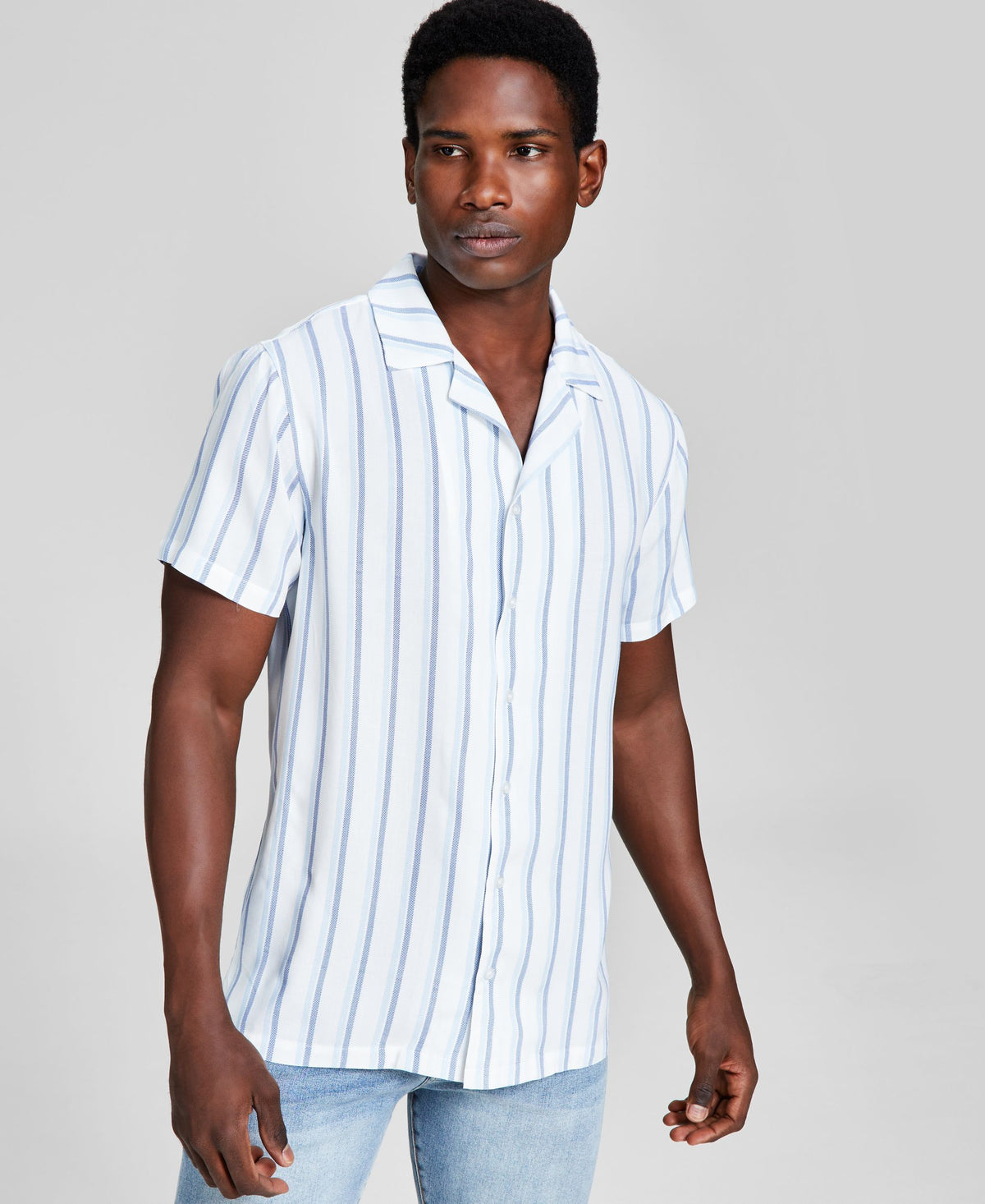 Men's Striped Woven Short Sleeve Camp Shirt