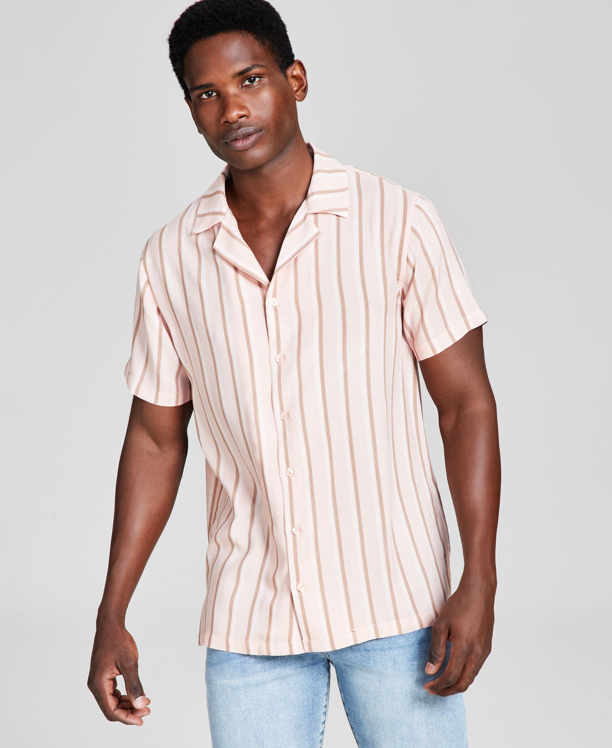 Men's Striped Woven Short Sleeve Camp Shirt