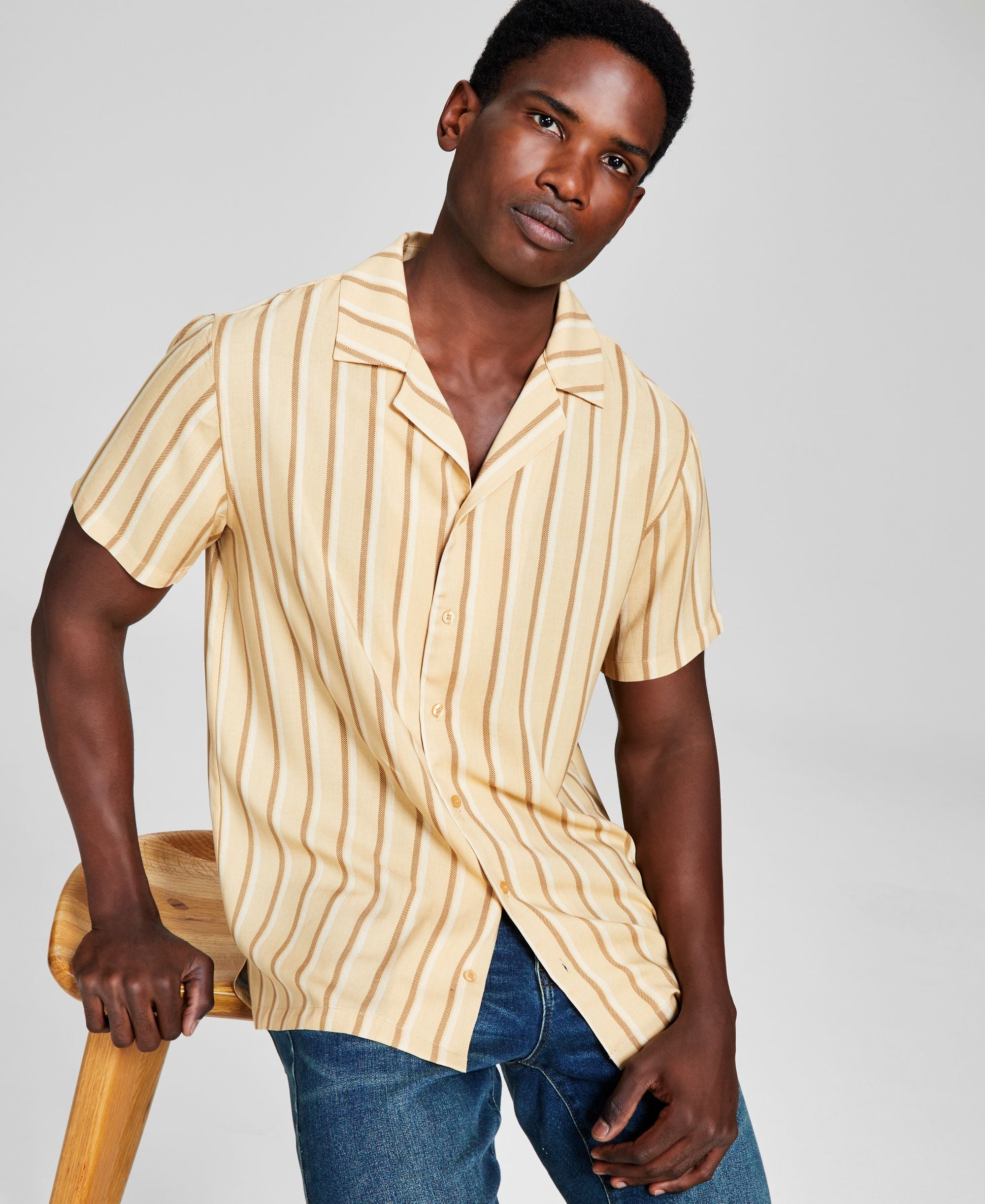 Men's Striped Woven Short Sleeve Camp Shirt