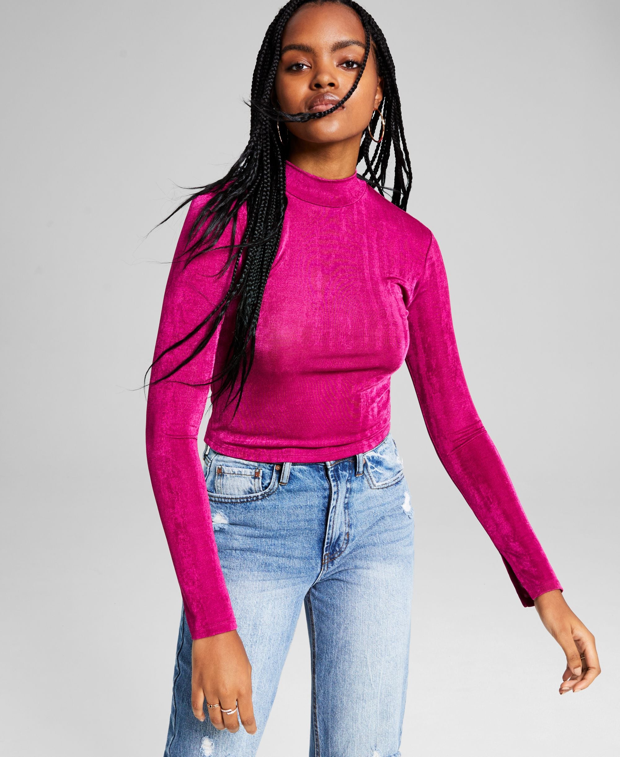 Women's Mock-Neck Long-Sleeve Slinky Top