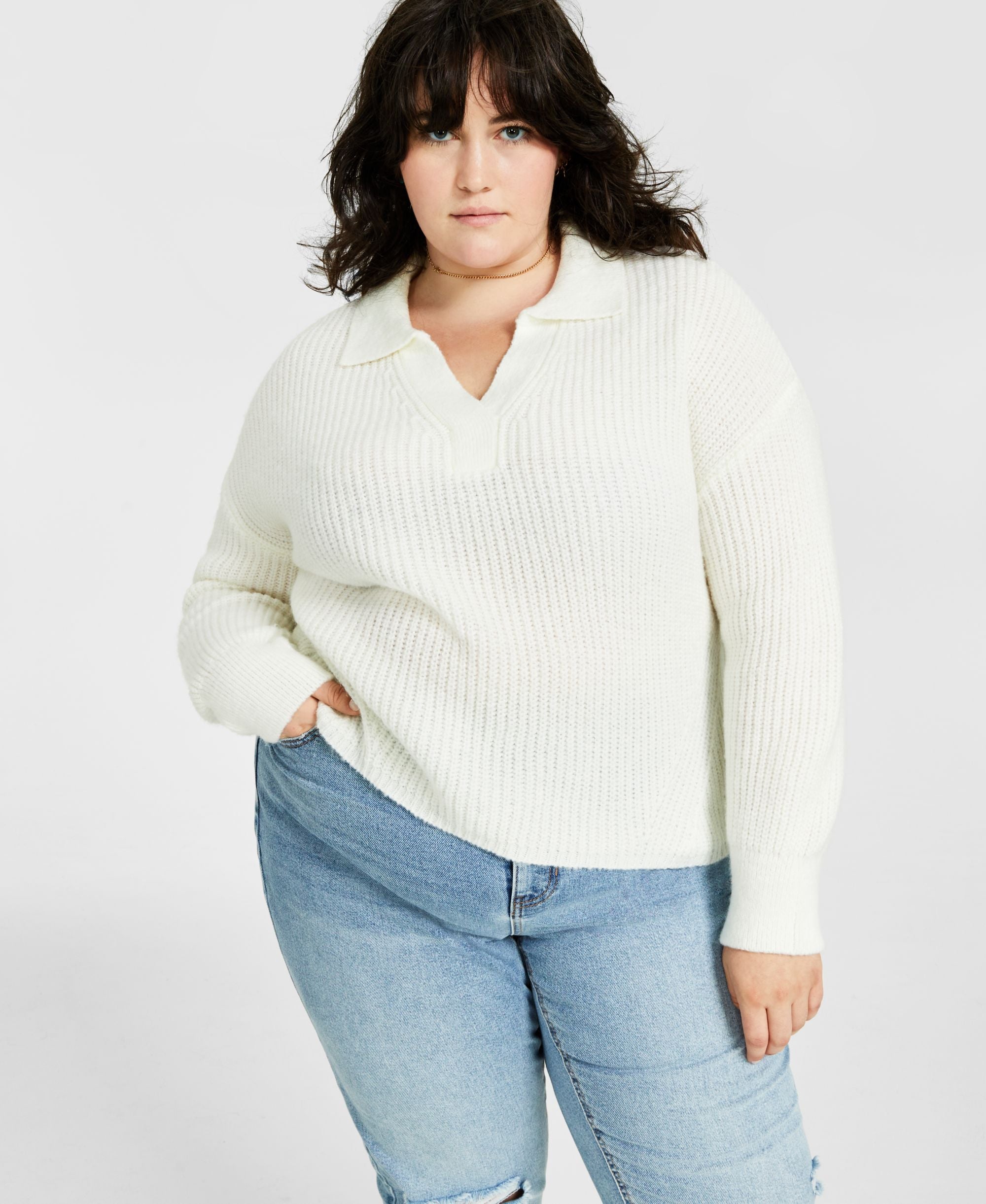 Trendy Plus Size Polo Collar Sweater