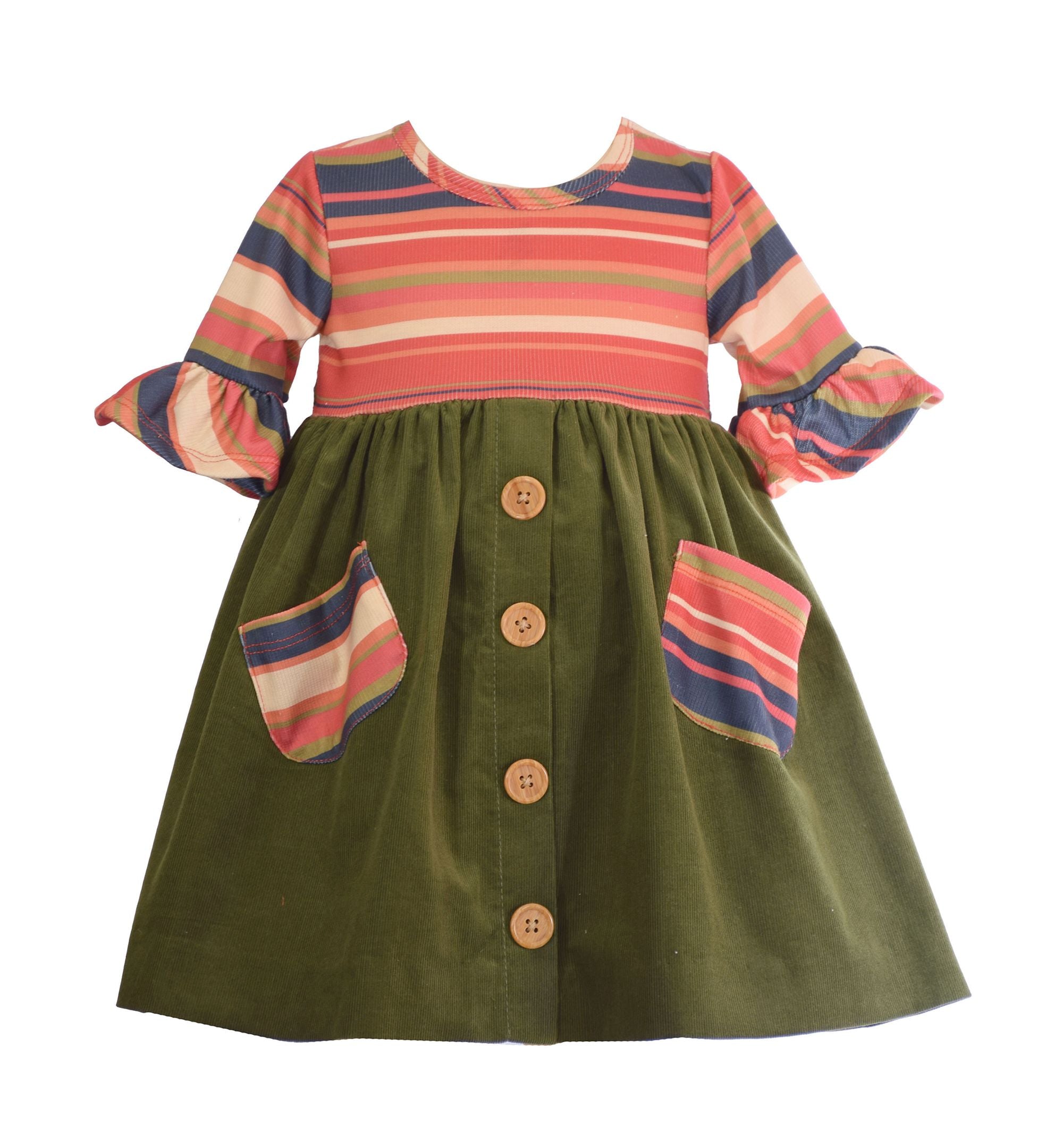 Bonnie Jean Little Girls Three Quarter Sleeved Knit To Corduroy Dress
