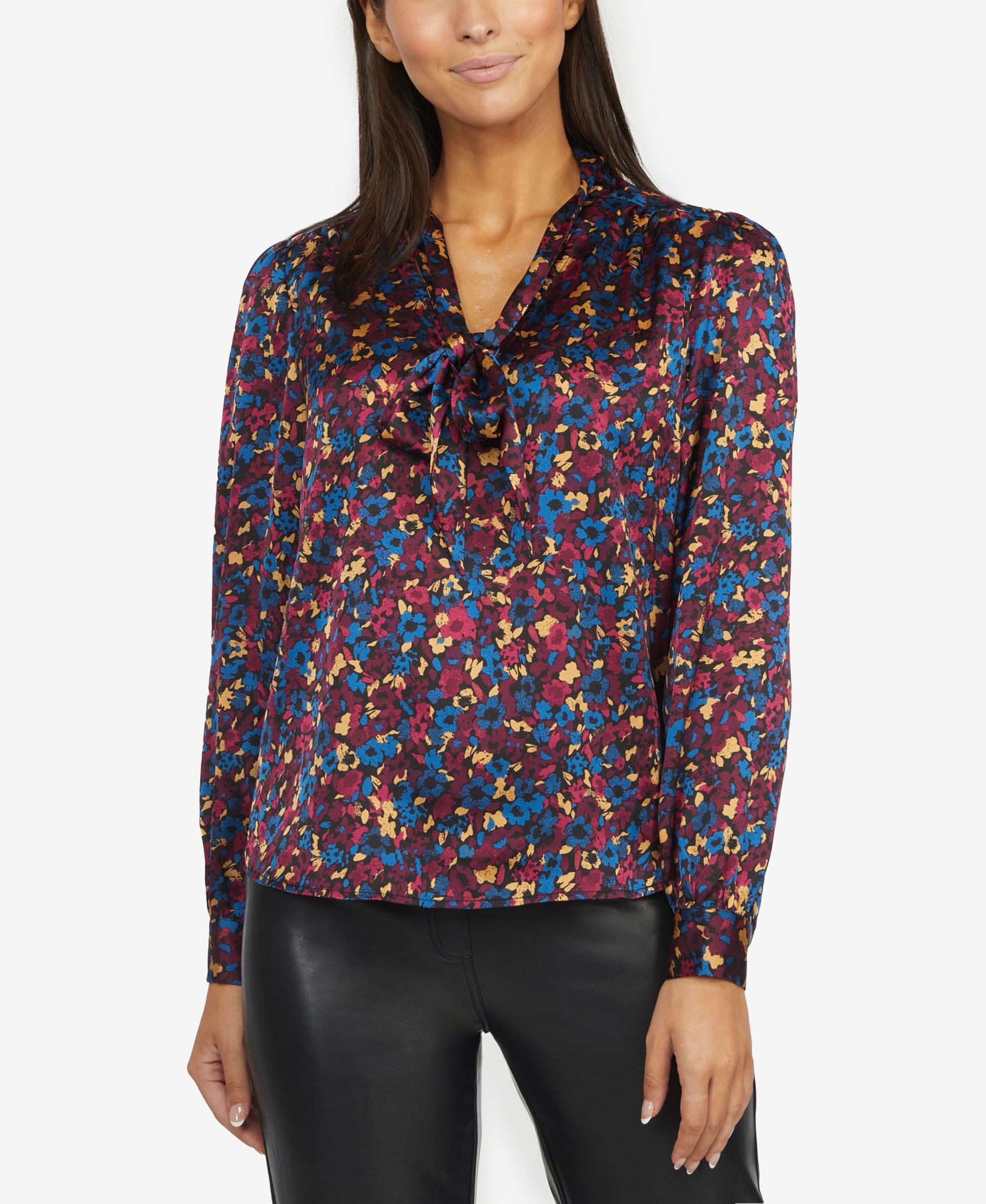 Laundry By Shelli Segal Womens Tie Neck Pullover Blouse