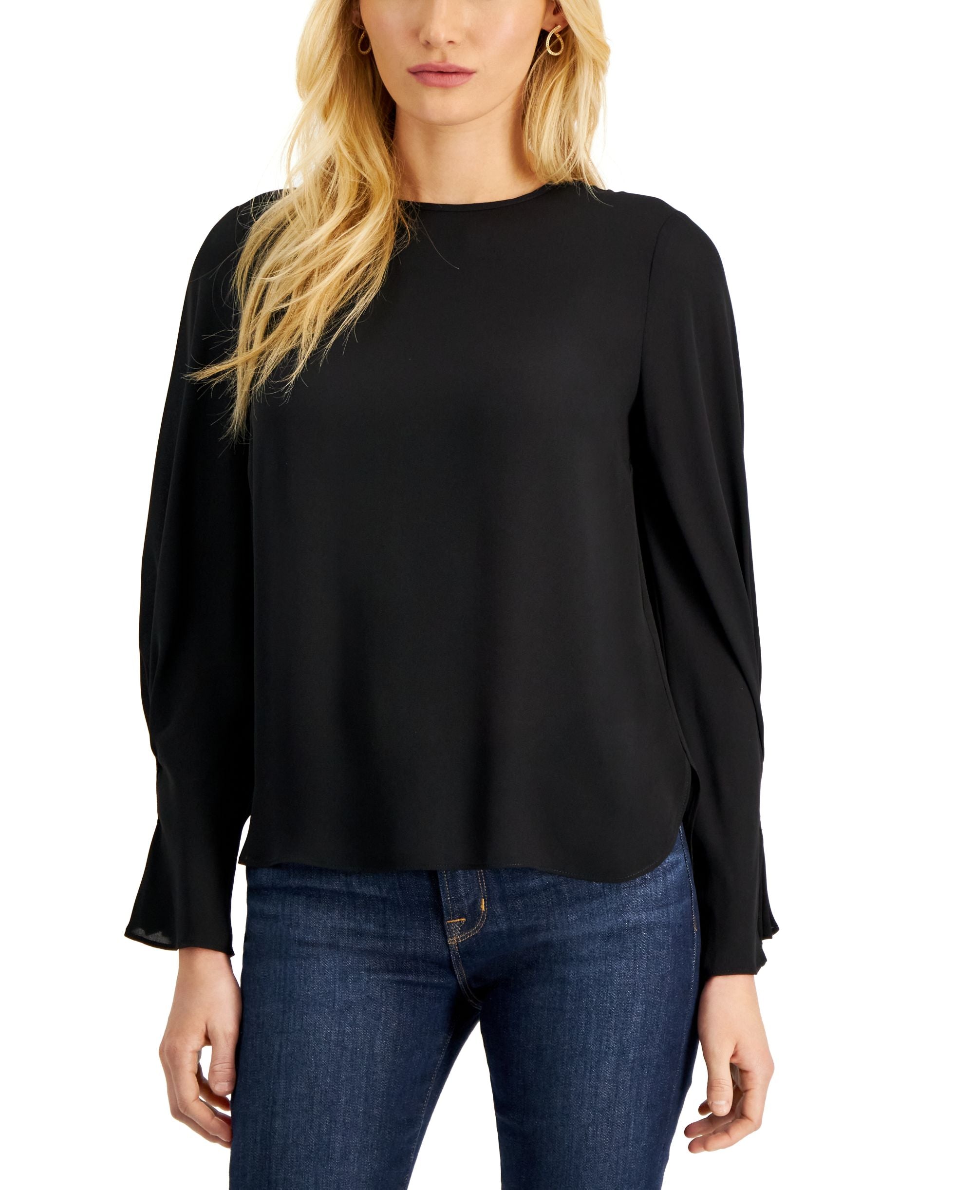 Women's Boat-Neck Pleated-Sleeve Top