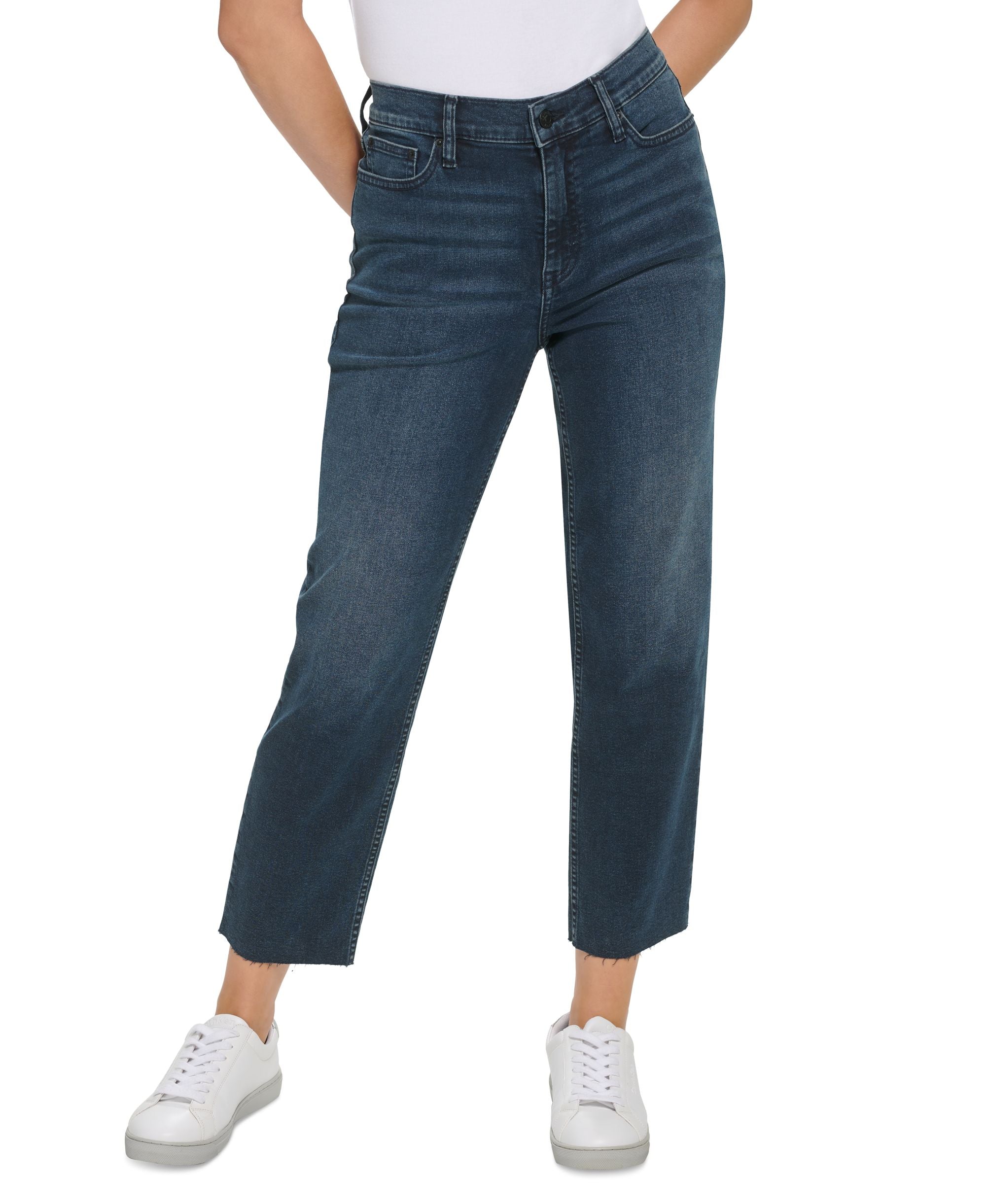 Women's High-Rise Straight-Leg Raw-Hem Jeans
