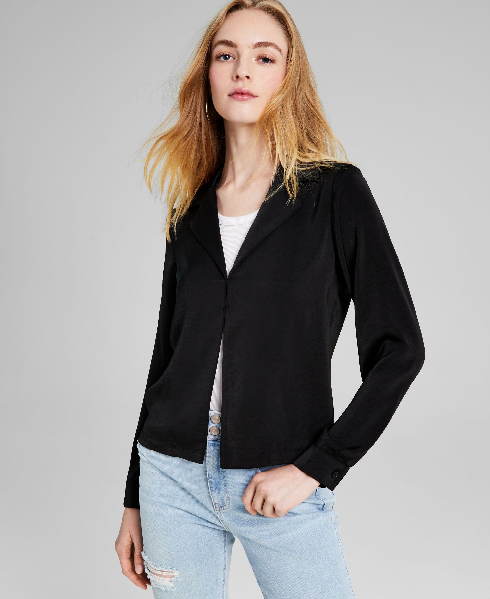 Women's Notch-Collar Long-Sleeve Shirt Jacket