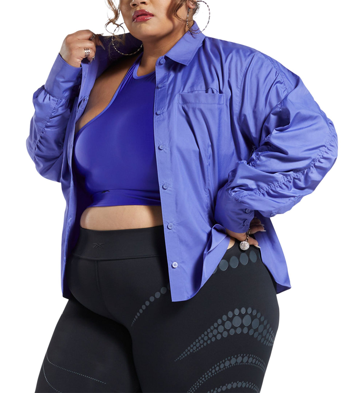 Reebok X Cardi B Plus Size Ruched Sleeve Active Shirt