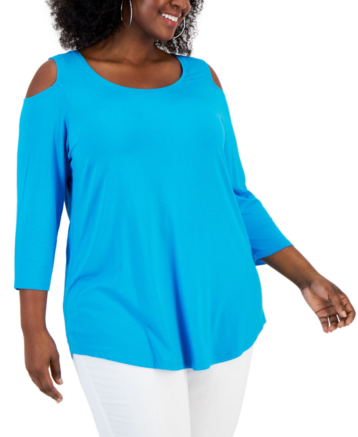 JM Collection Plus Size Cold Shoulder Top