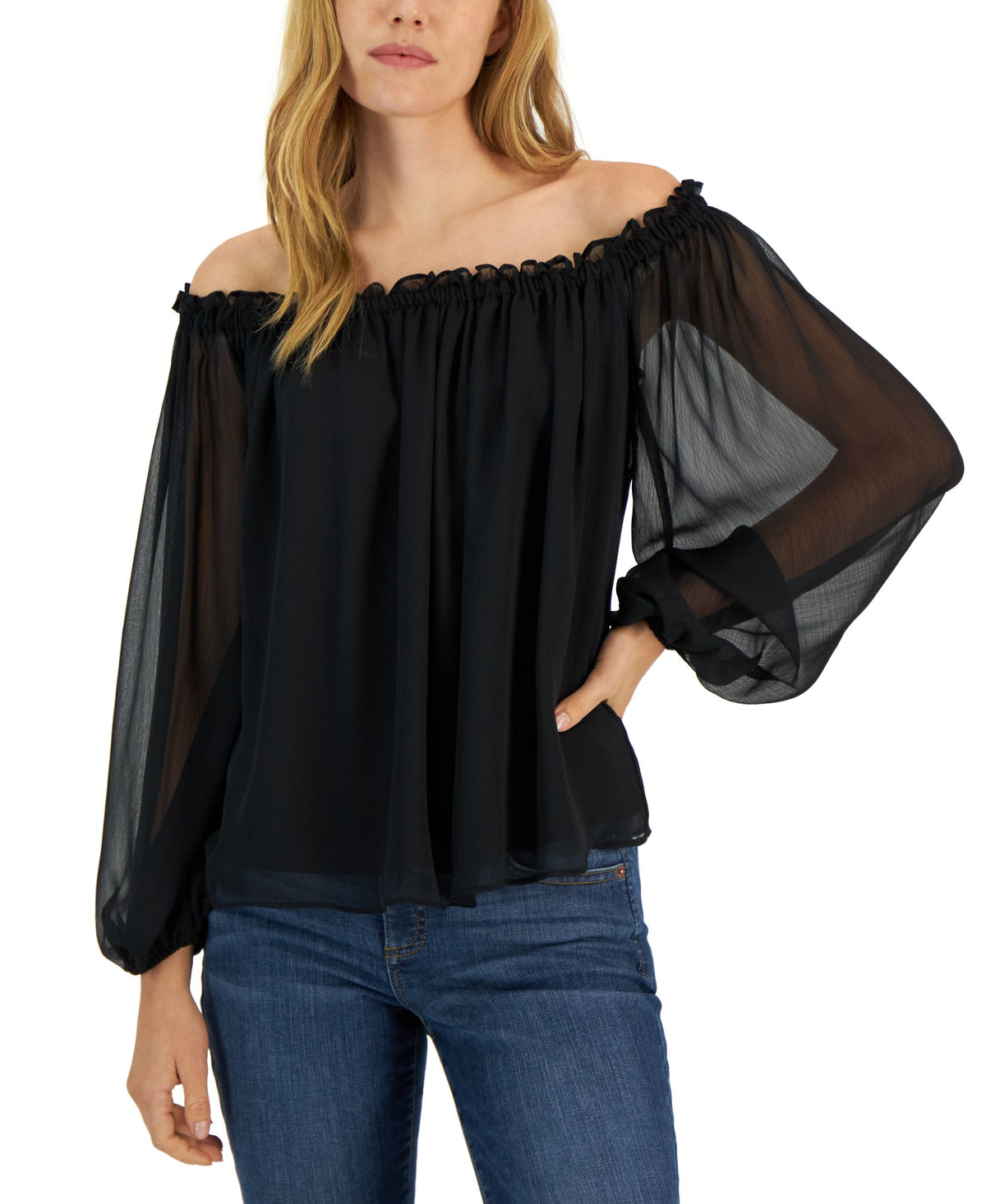 INC International Concepts Womens Off The Shoulder Printed Top