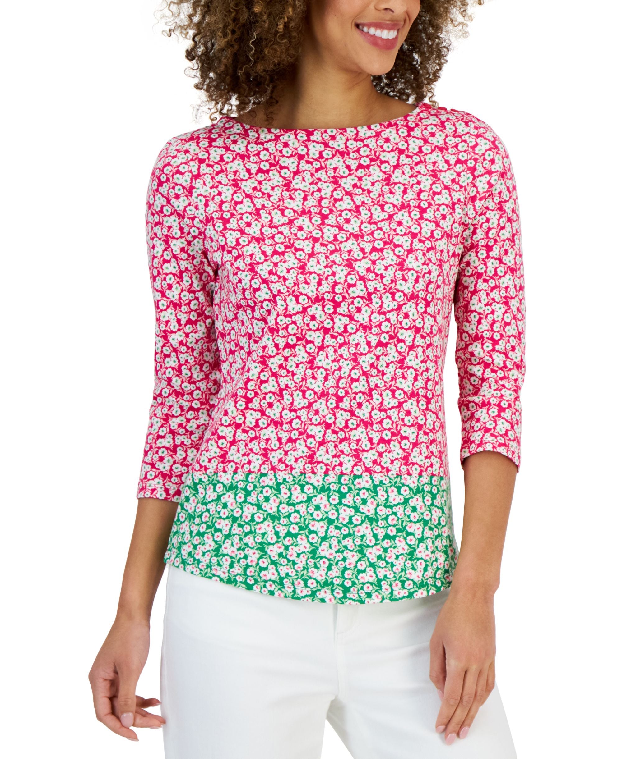 Petite Cotton Colorblocked Mel Bloom Print Top