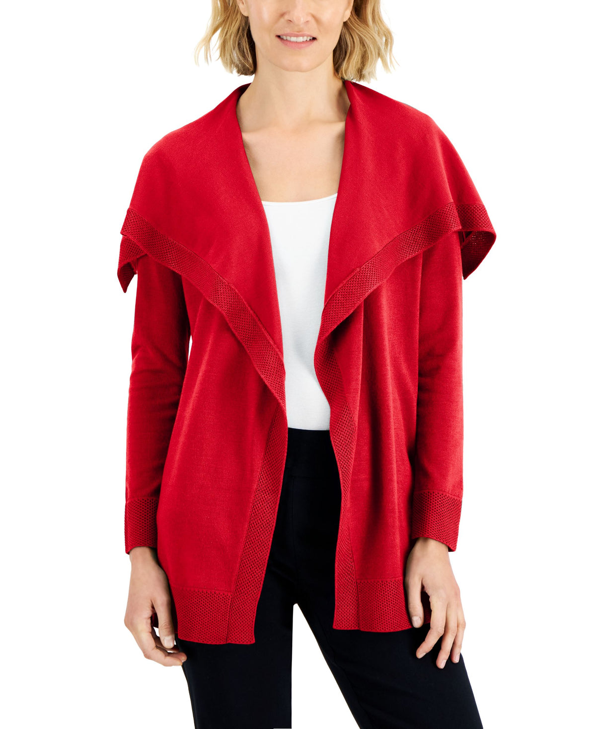 JM Collection Petite Envelope Neck Open Front Solid Cardigan