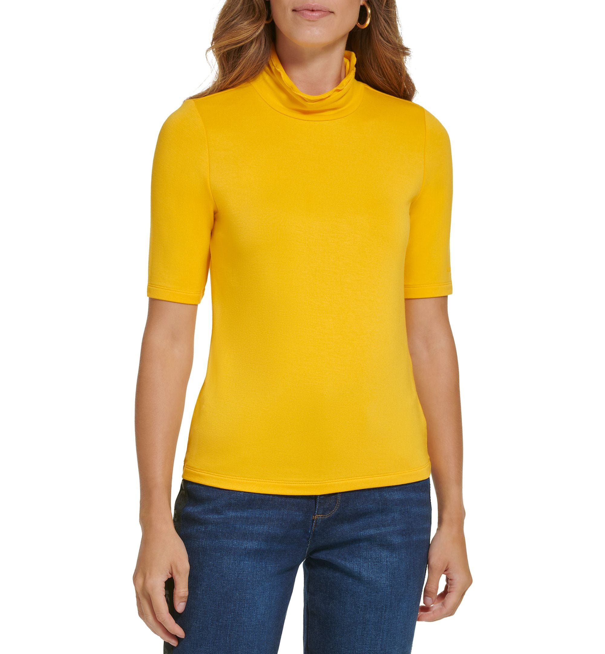 Karl Lagerfeld Paris Womens Lettuce Hem Mock Neck Top