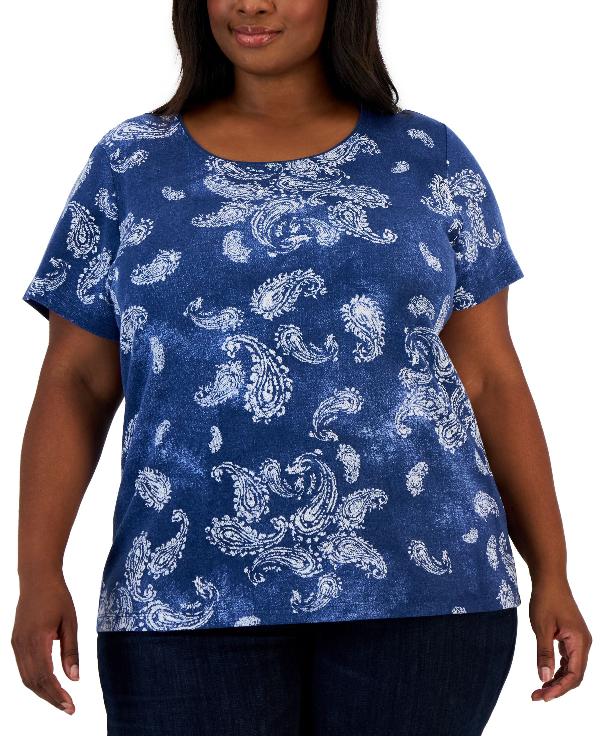 Karen Scott Plus Size Short Sleeve Printed Top