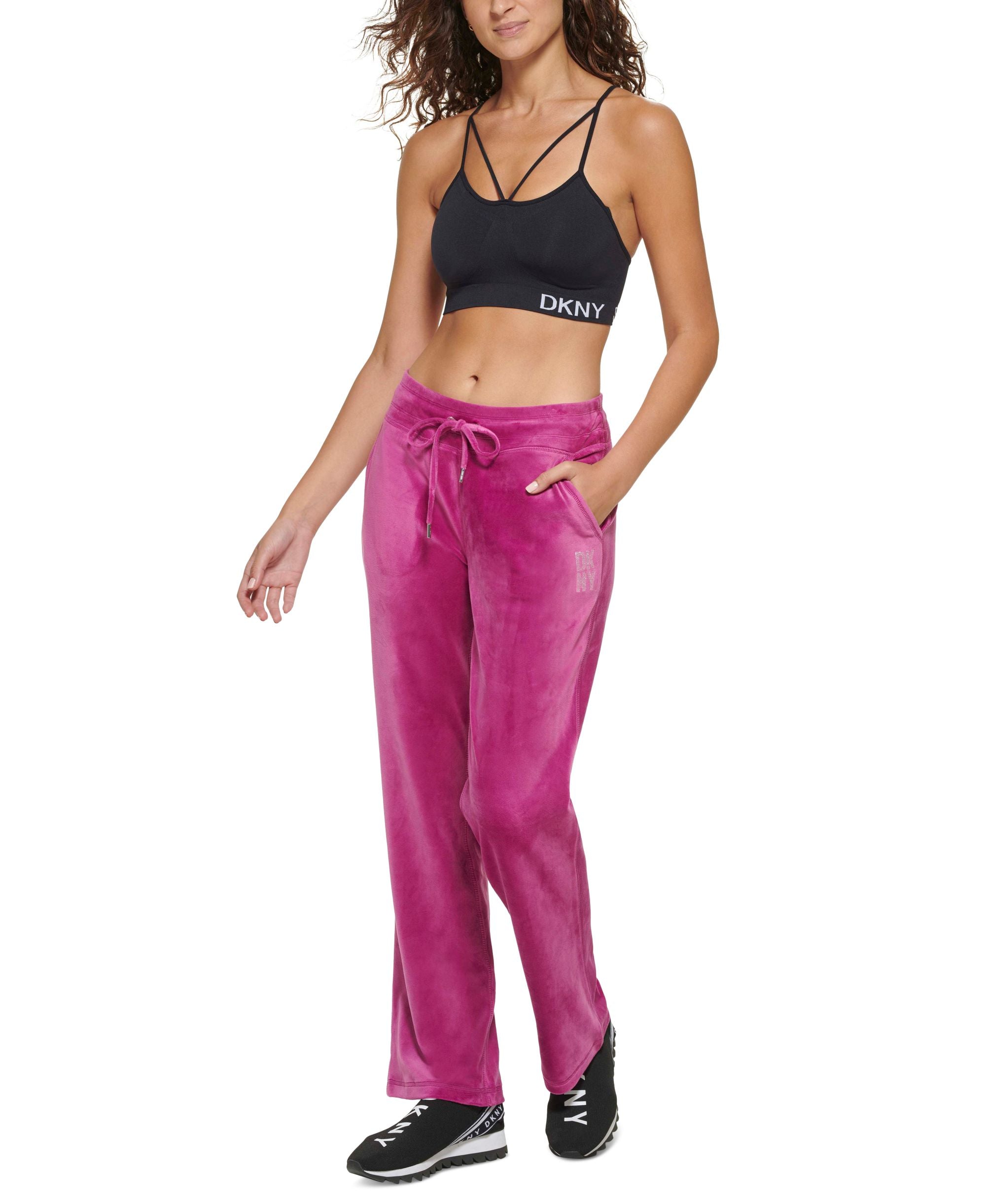 DKNY Sport Womens Velour Rhinestone Logo Pant