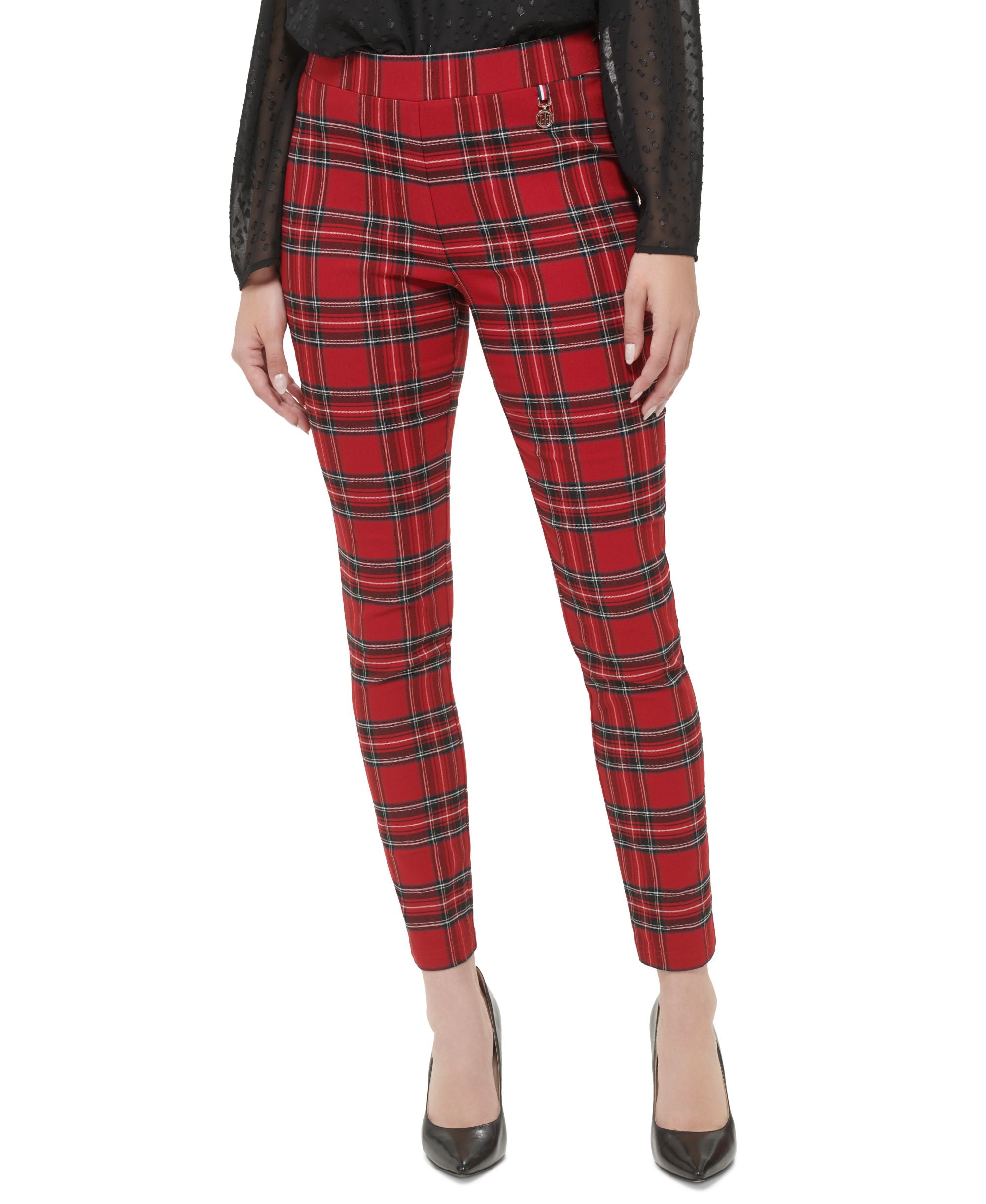 Women's Plaid Pull-On Mid-Rise Pants