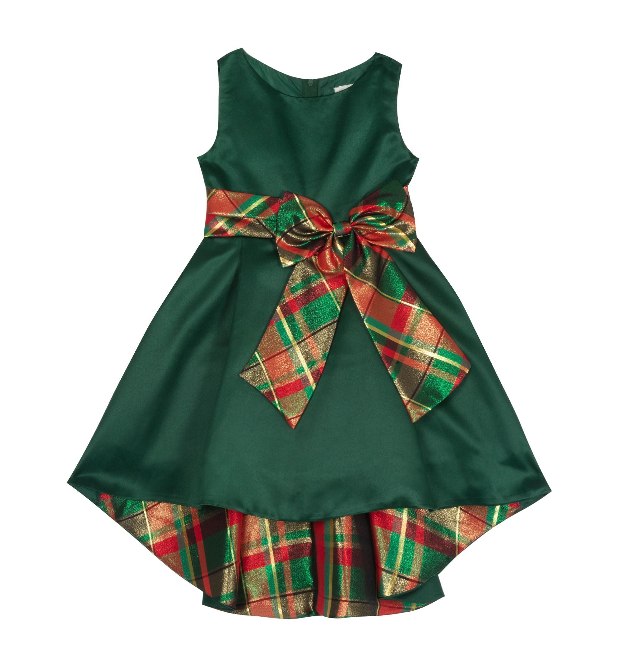 Toddler Girls Satin Dress With Plaid Bow