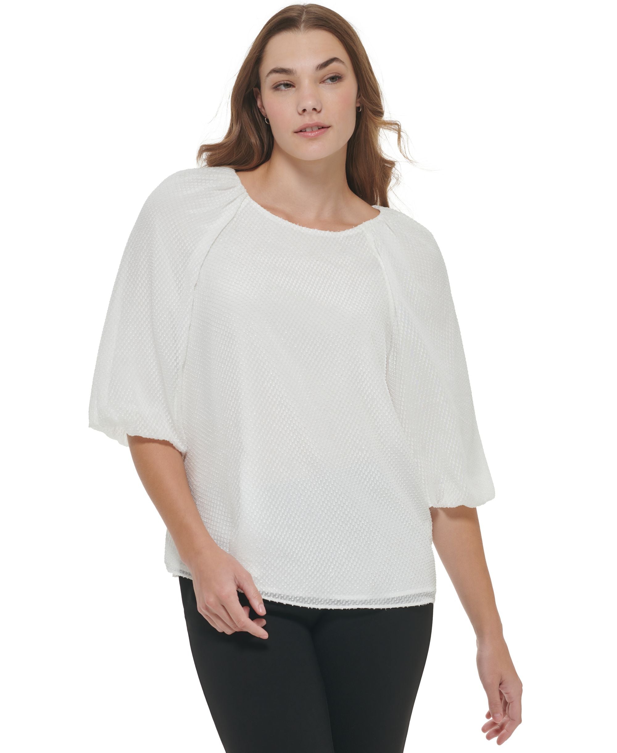 Women's Textured Lantern Sleeve Top