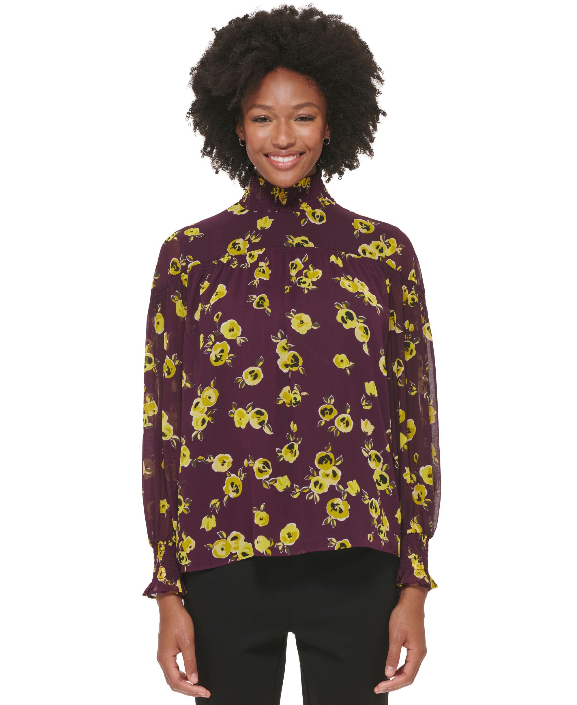 Calvin Klein Womens Floral Mock Neck Blouse