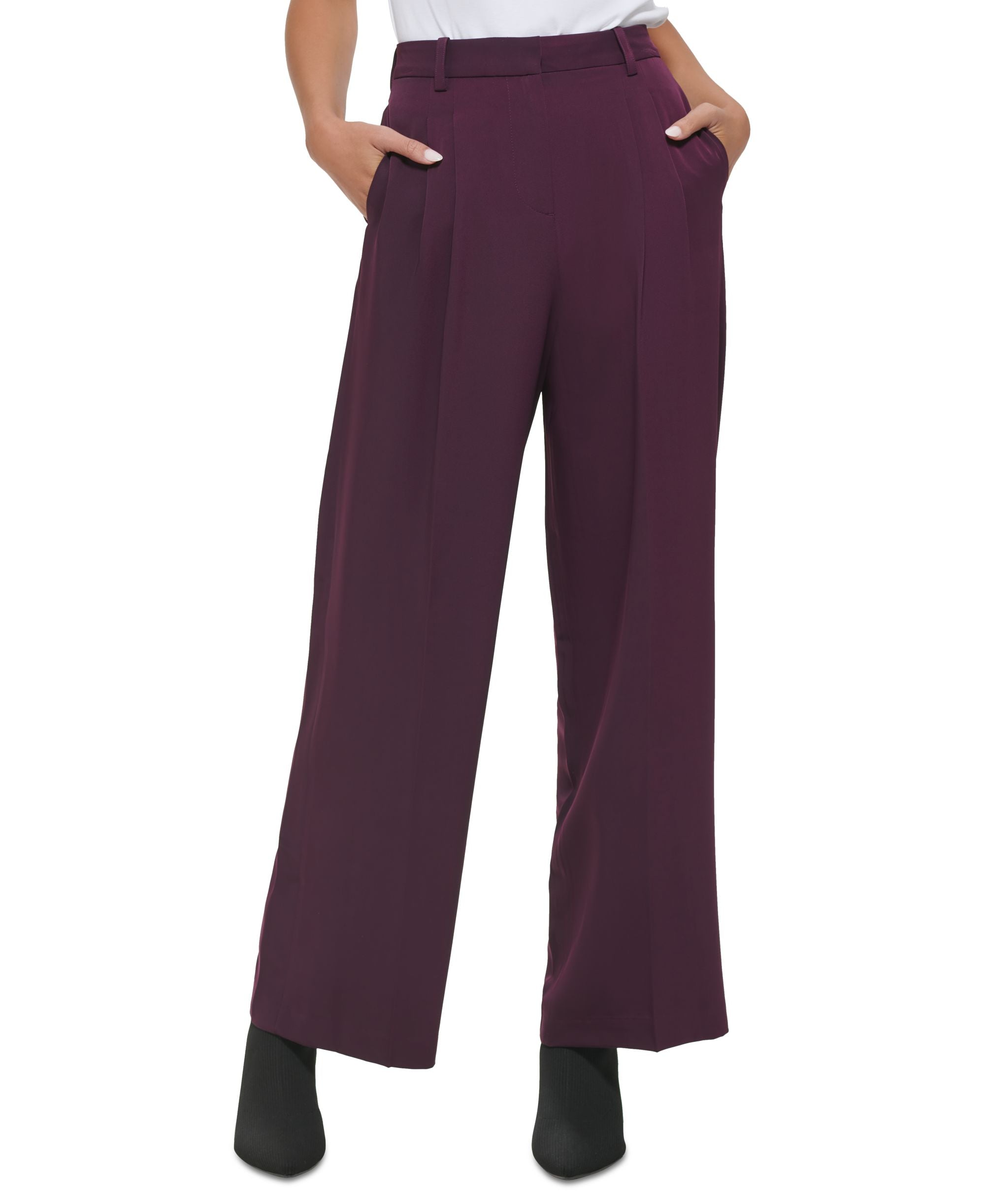 Calvin Klein Womens Wide Leg Pleat Front Pants