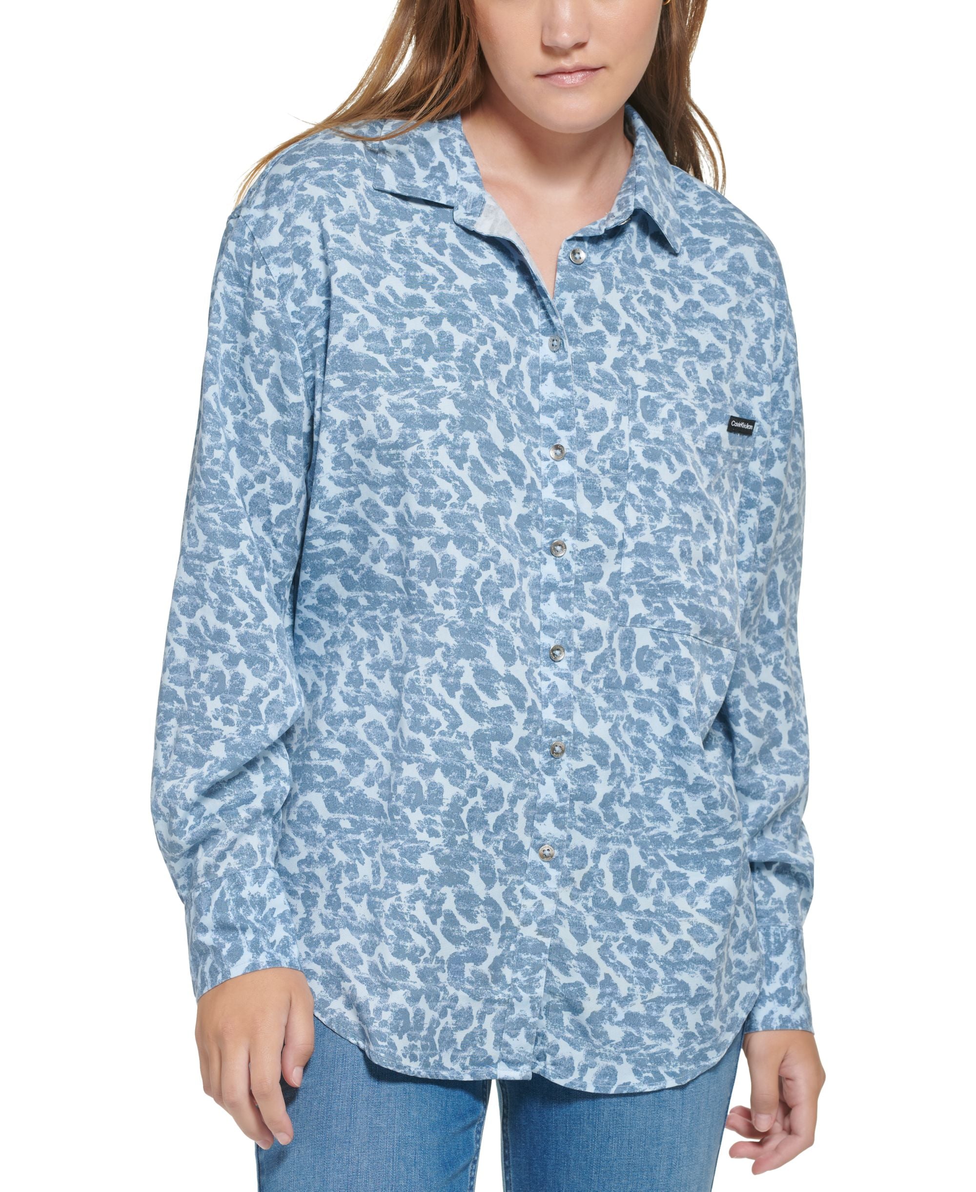 Women's Long Sleeve Animal-Print Boyfriend Shirt