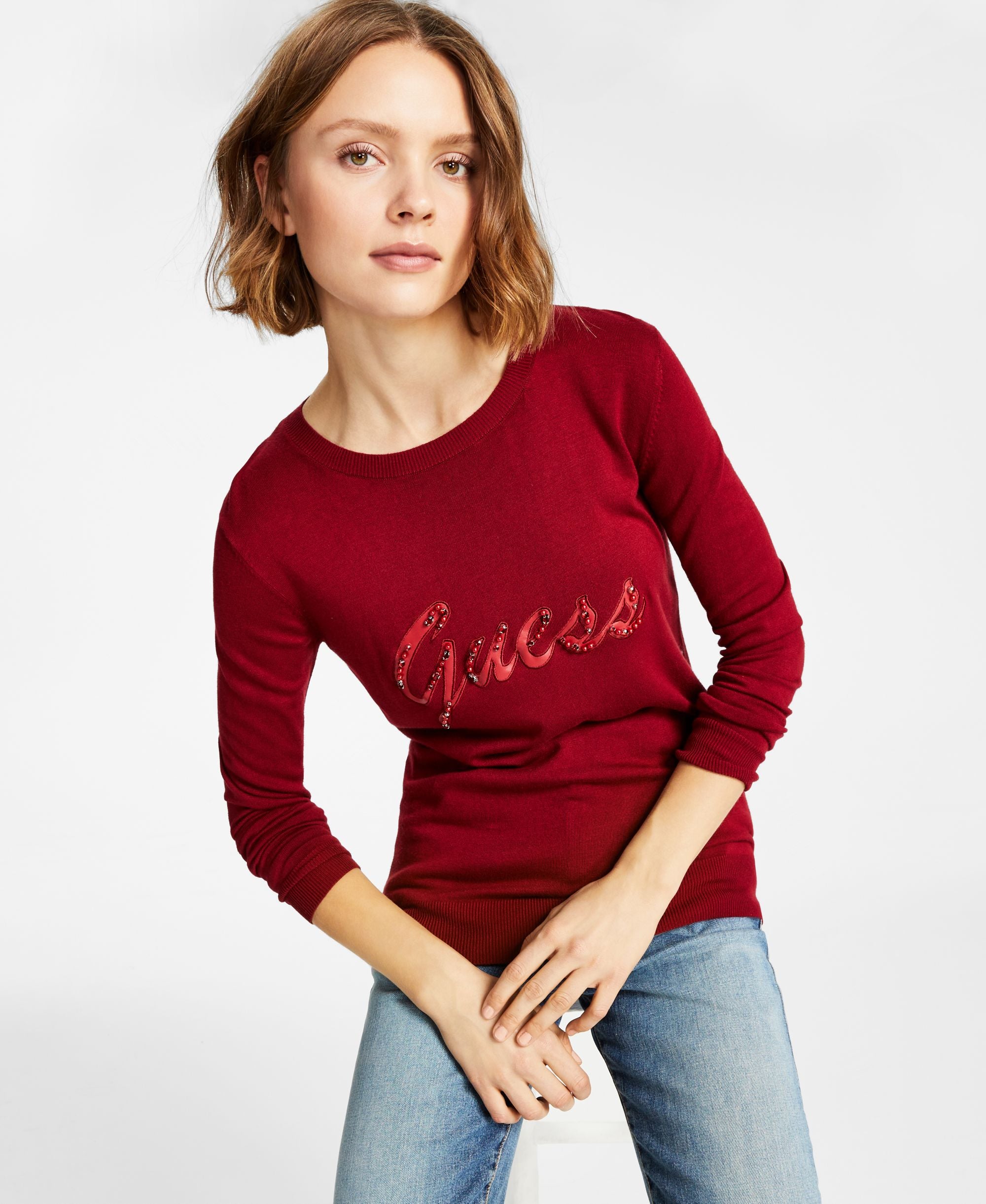 Guess Womens Liliane Logo Long Sleeve Sweater
