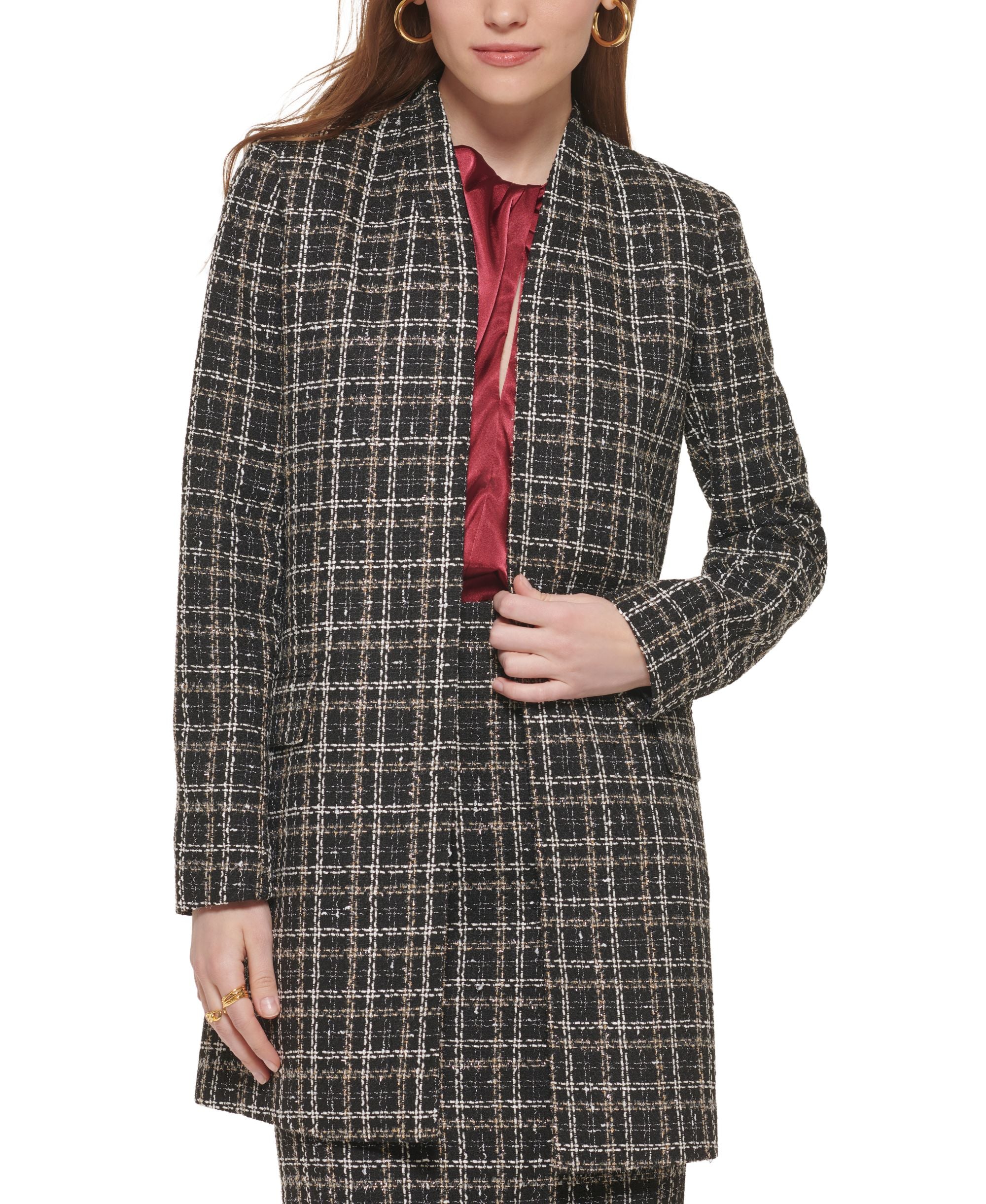 Calvin Klein Petite Long Tweed Open Front Blazer