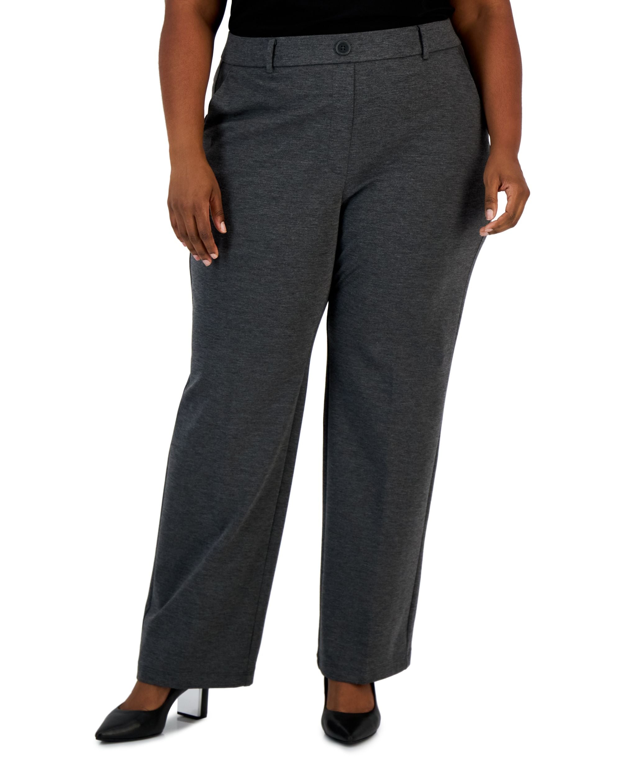 Kasper Plus Size Faux-Fly Pull-On Wide-Leg Pants