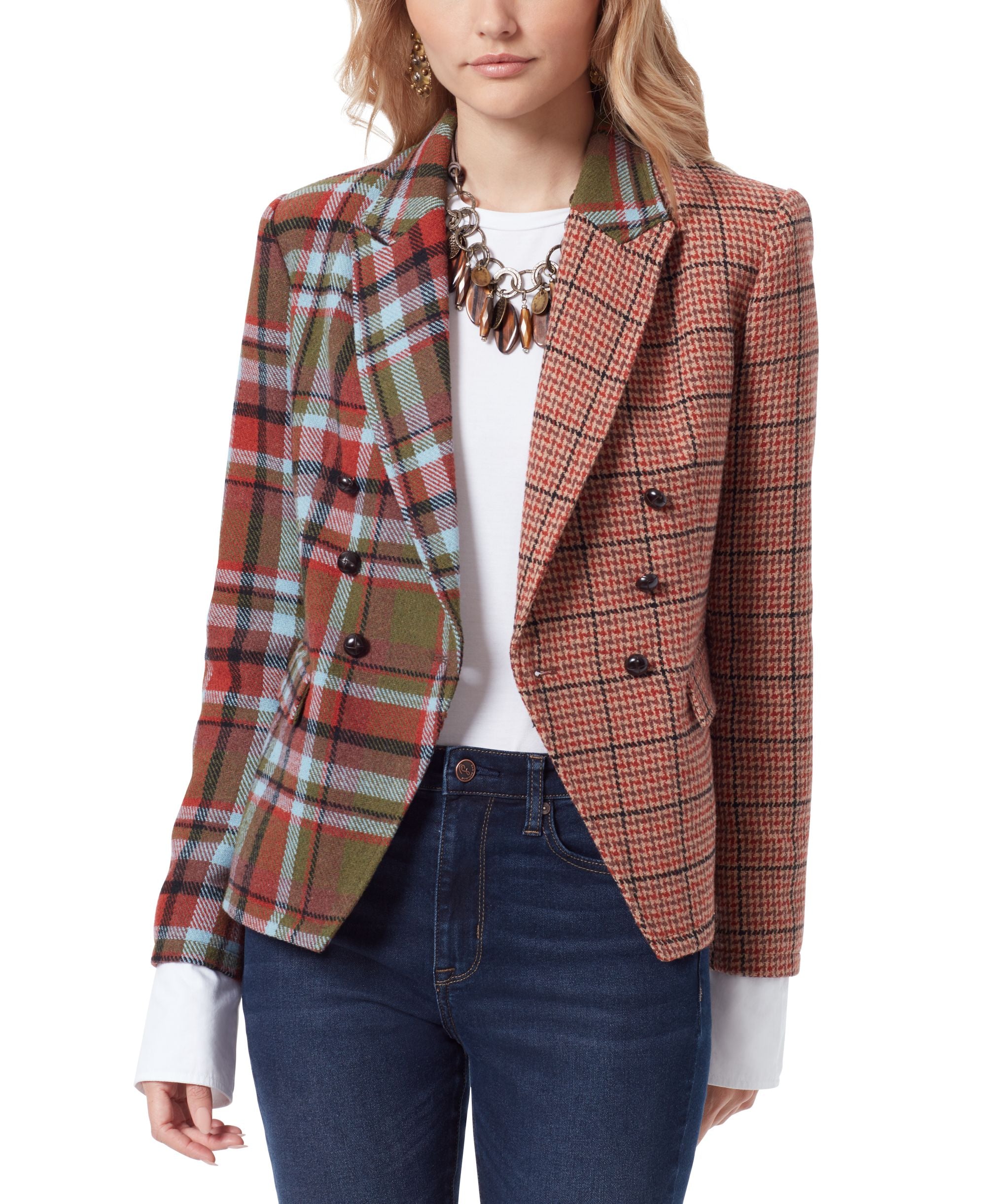 Women's Imogen Mixed-Plaid Double-Breasted Blazer