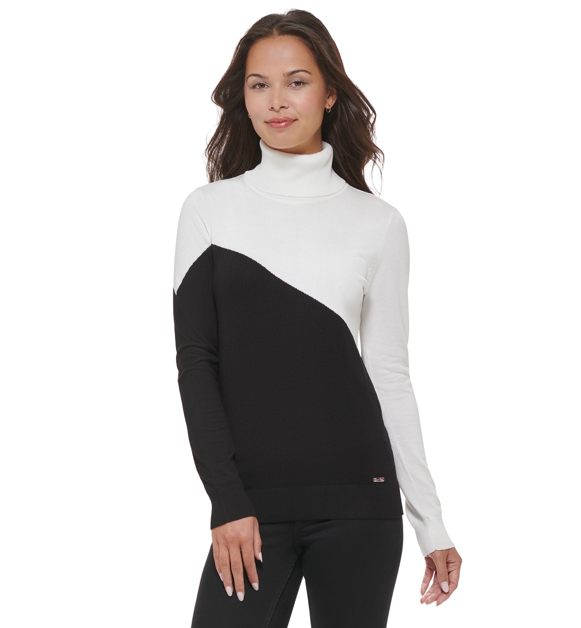 Asymmetrical Colorblock Turtleneck Sweater