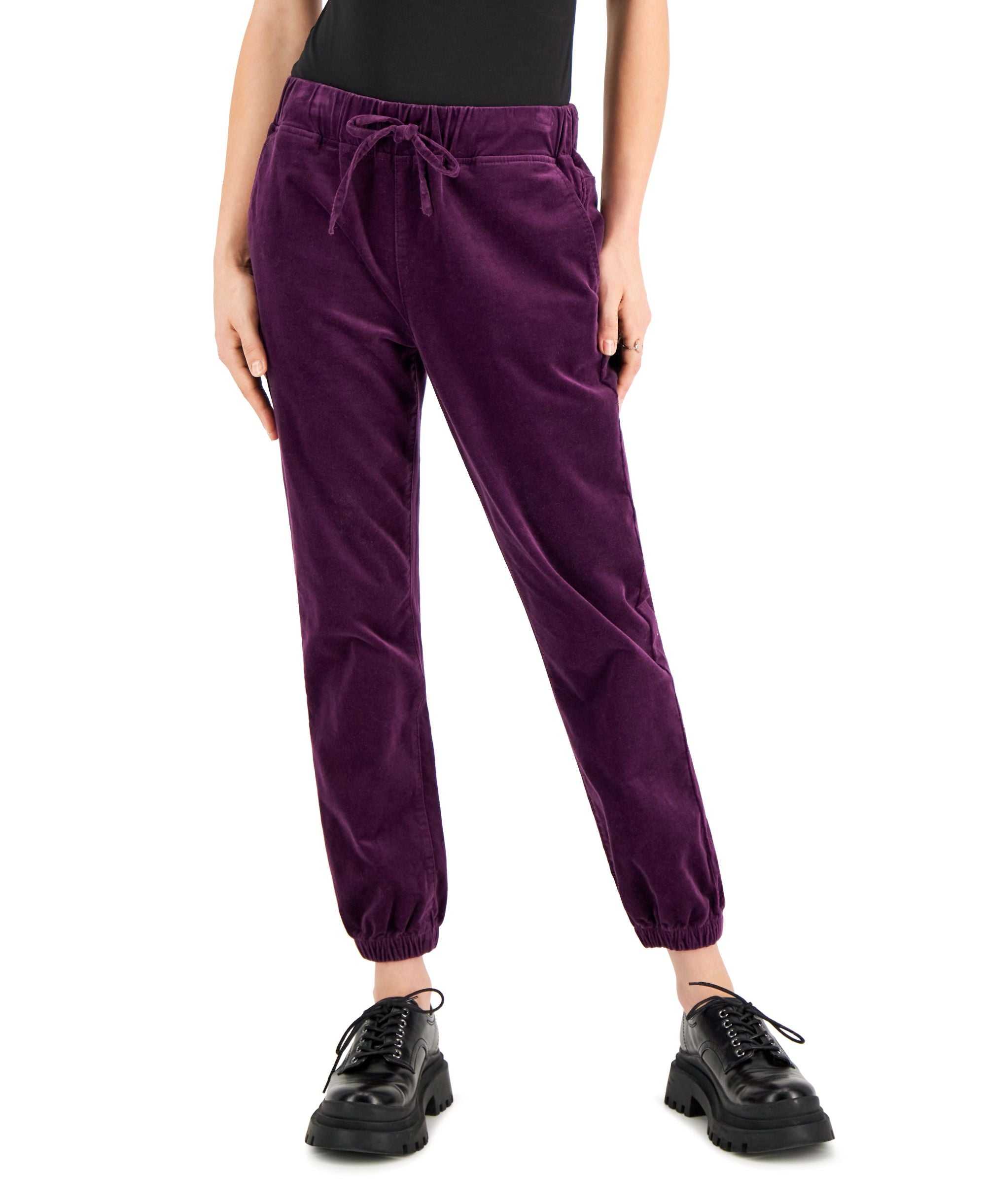 Juniors' Velvet Drawstring Jogger Pants