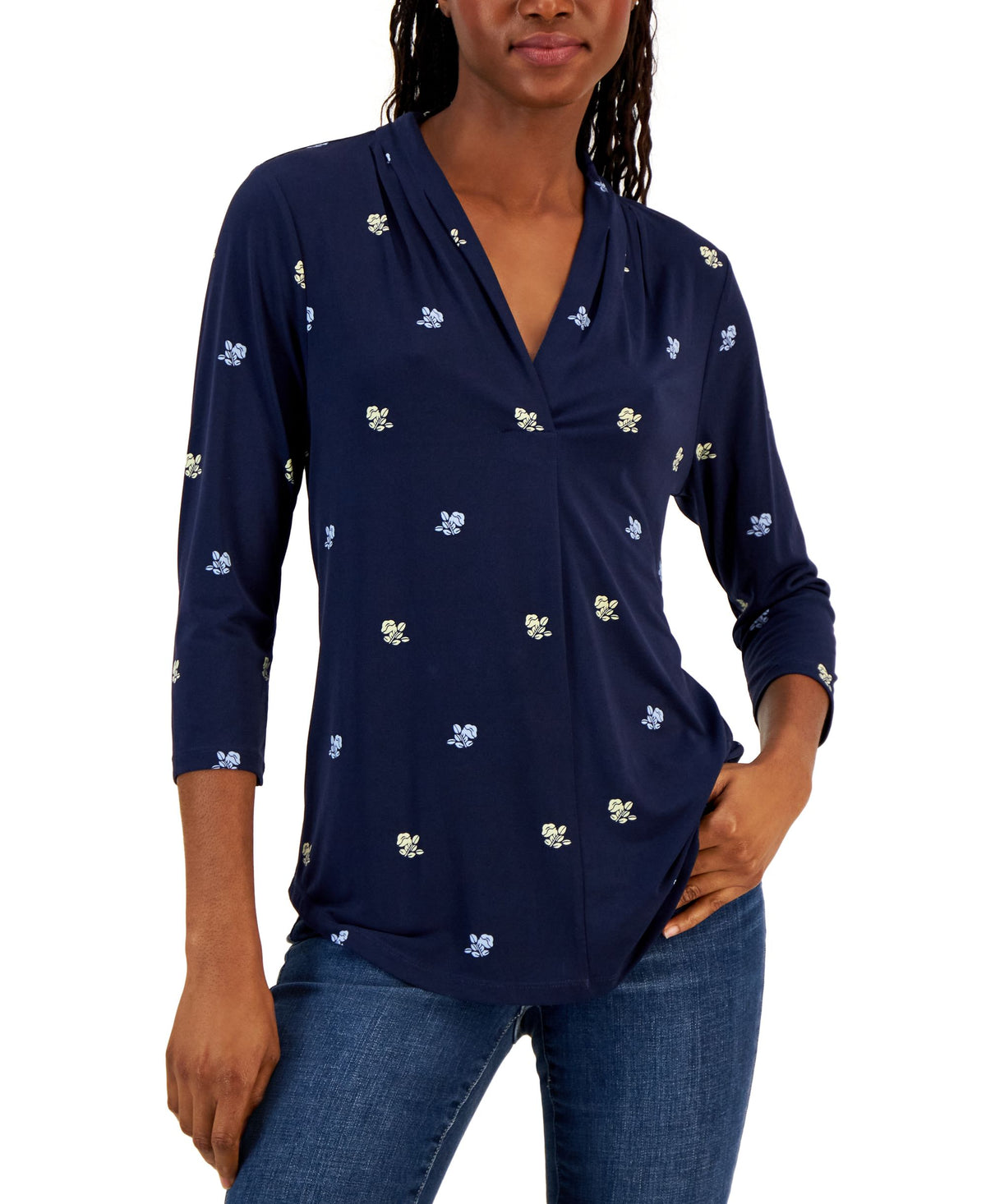 Charter Club Petite V Neck 3/4 Sleeve Top